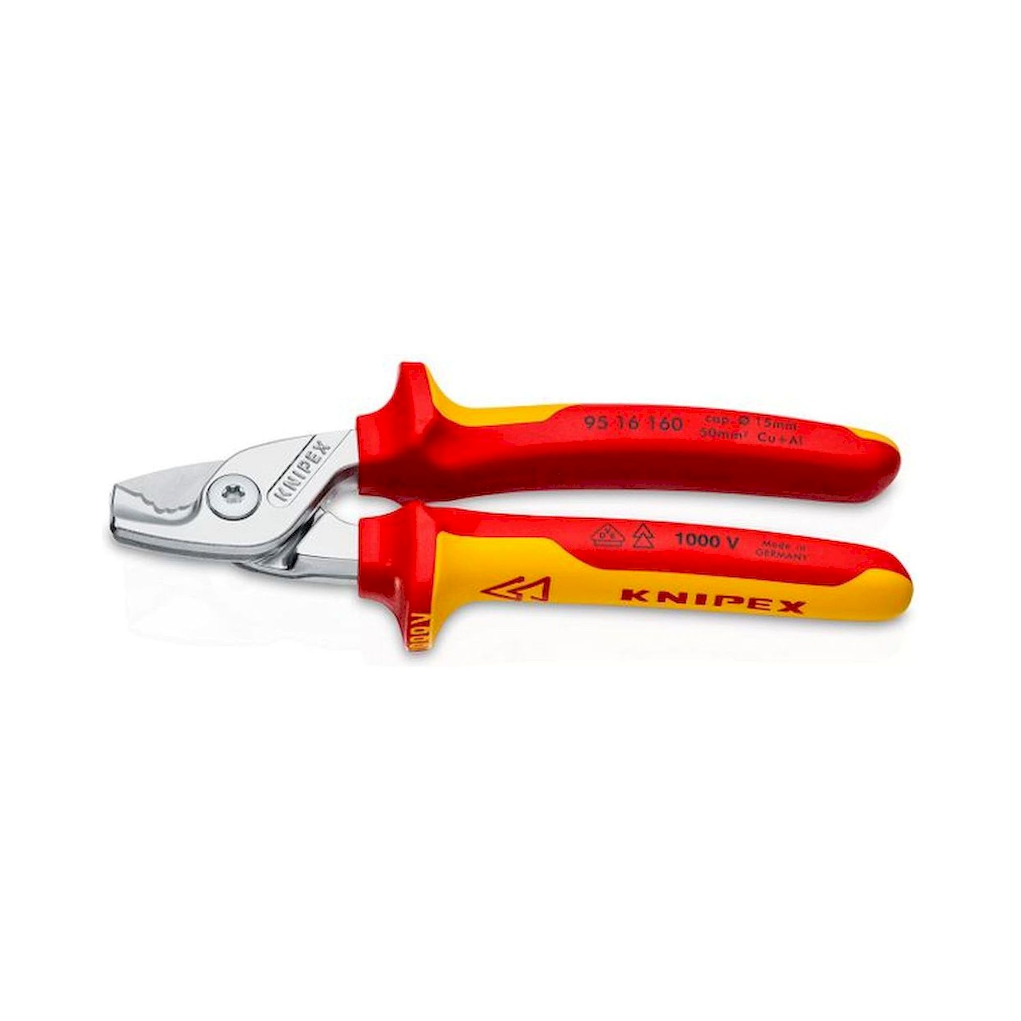 Knipex 95 16 160. Cisaille à câbles StepCut, chromée, isolée avec gaines multicomposants, testée VDE, 160 mm