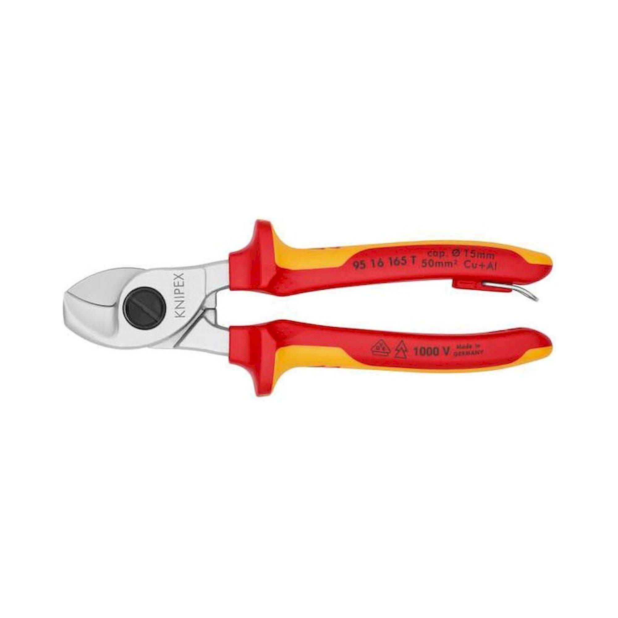 Knipex 95 16 165 T. Cable shears, chrome-plated, insulated with multi-component sleeves, fastening eyelet, 165 mm