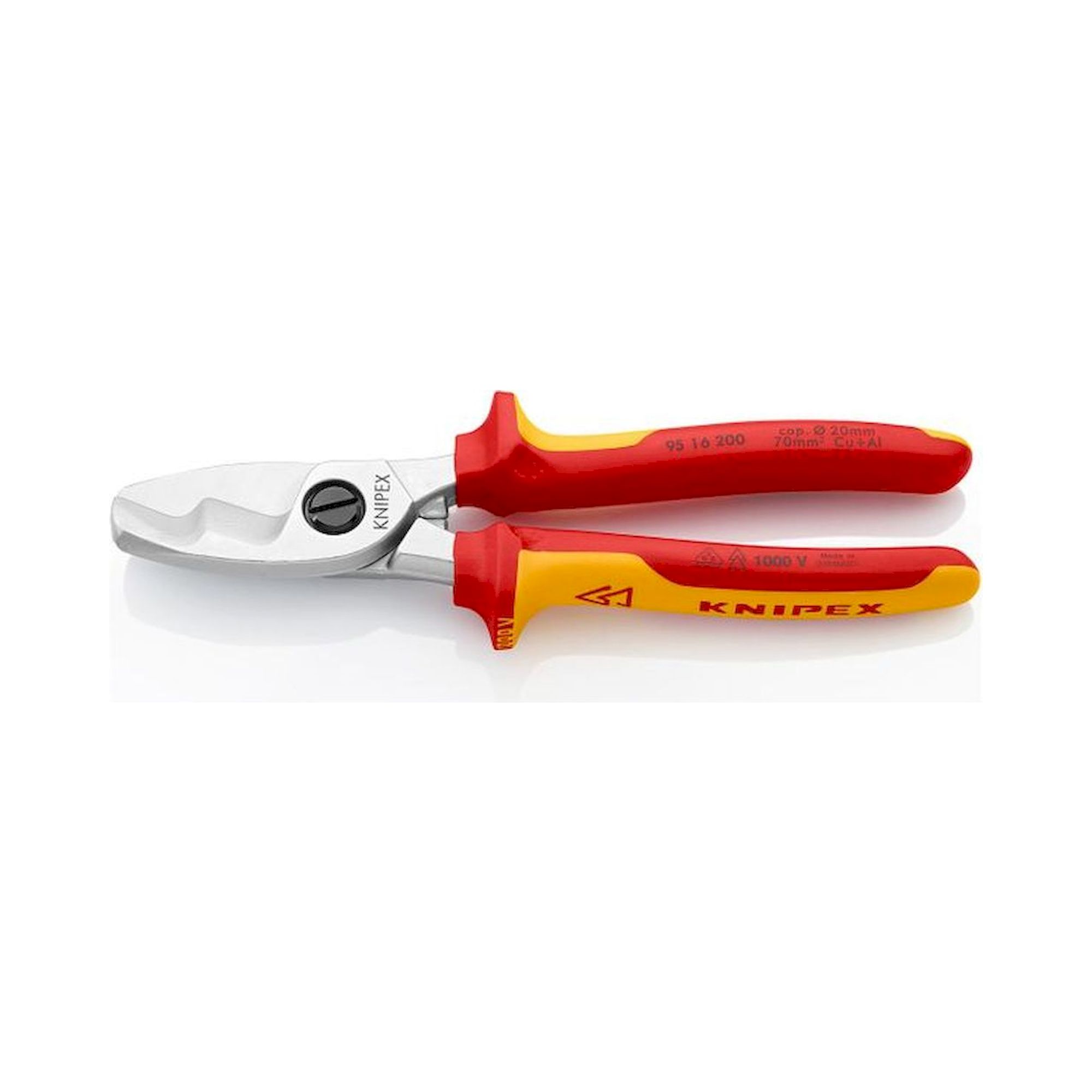 Knipex 95 16 200. Cable shears with double cutting edge, chrome-plated, insulated, 200 mm