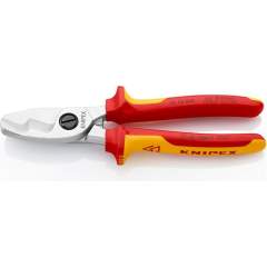 Knipex 95 16 200. Cable shears with double cutting edge, chrome-plated, insulated, 200 mm