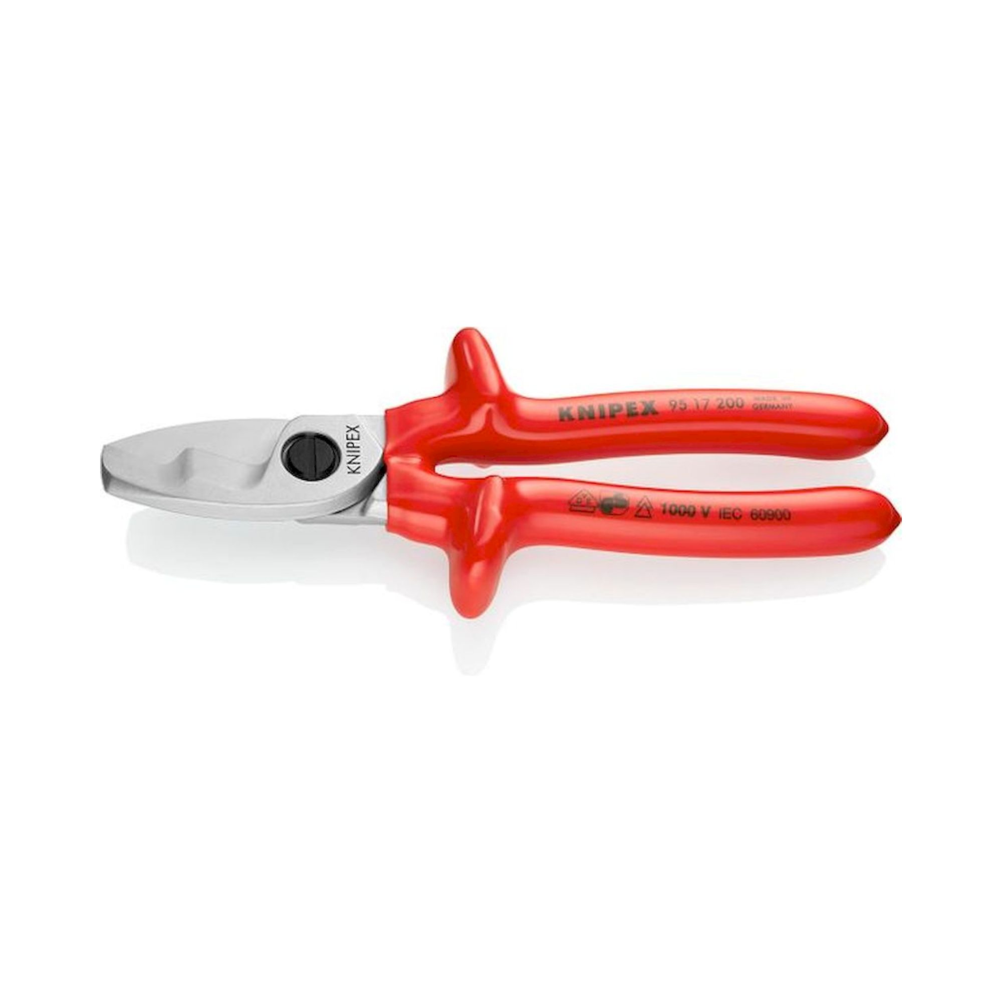 Knipex 95 17 200. Cable shears with double cutting edge, chrome-plated, dip-insulated, 200 mm