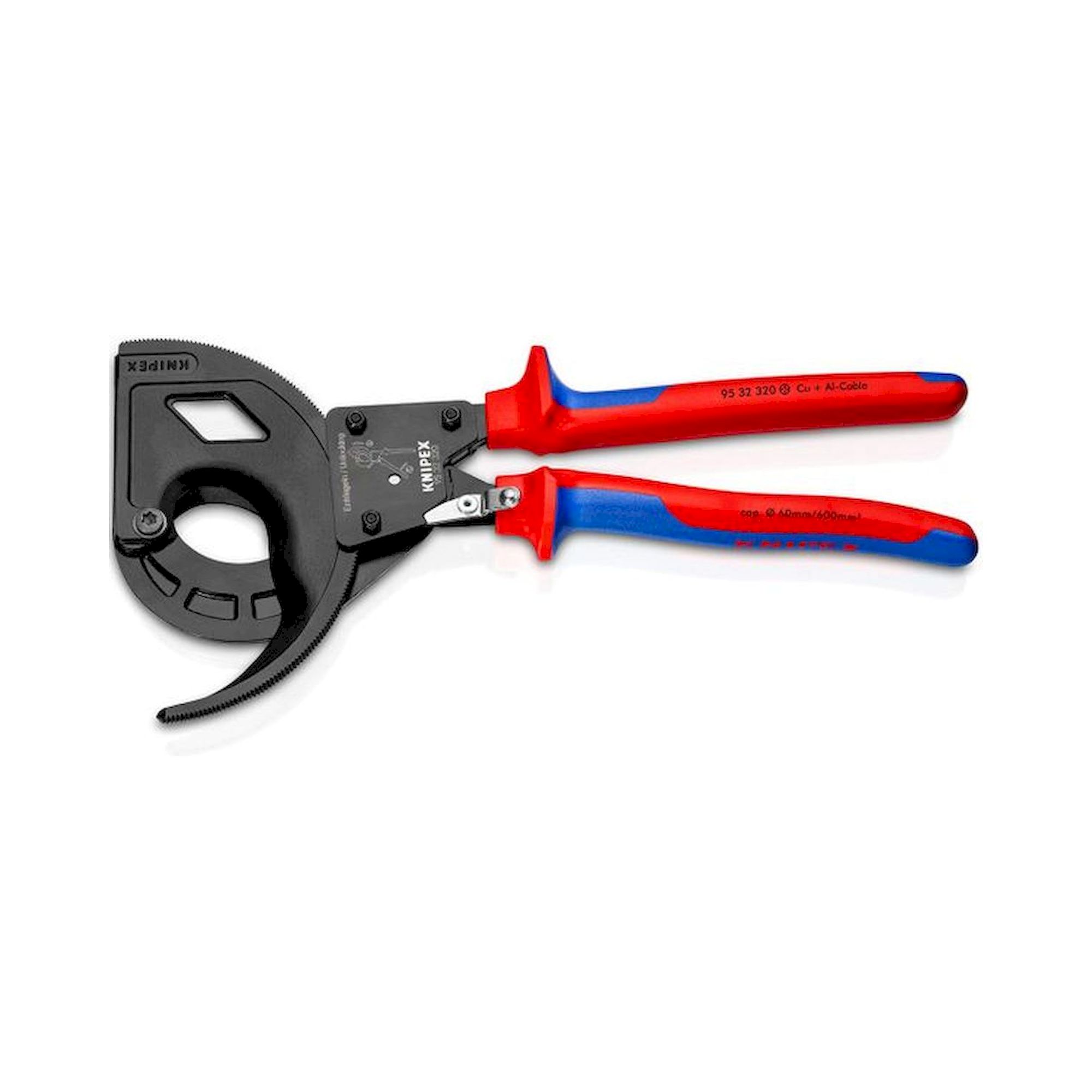 Knipex 95 32 320. Kabelschneider (Ratschenprinzip, Dreigang), schwarz atramentiert, 320 mm