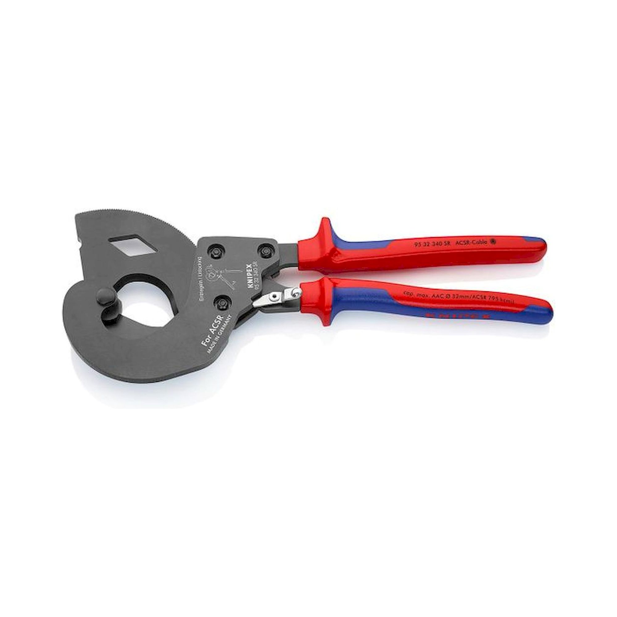 Knipex 95 32 340 SR. ACSR Freileitungsschneider (Ratschenprinzip) für Freileitungsseile mit Stahlkern, brüniert, 340 mm