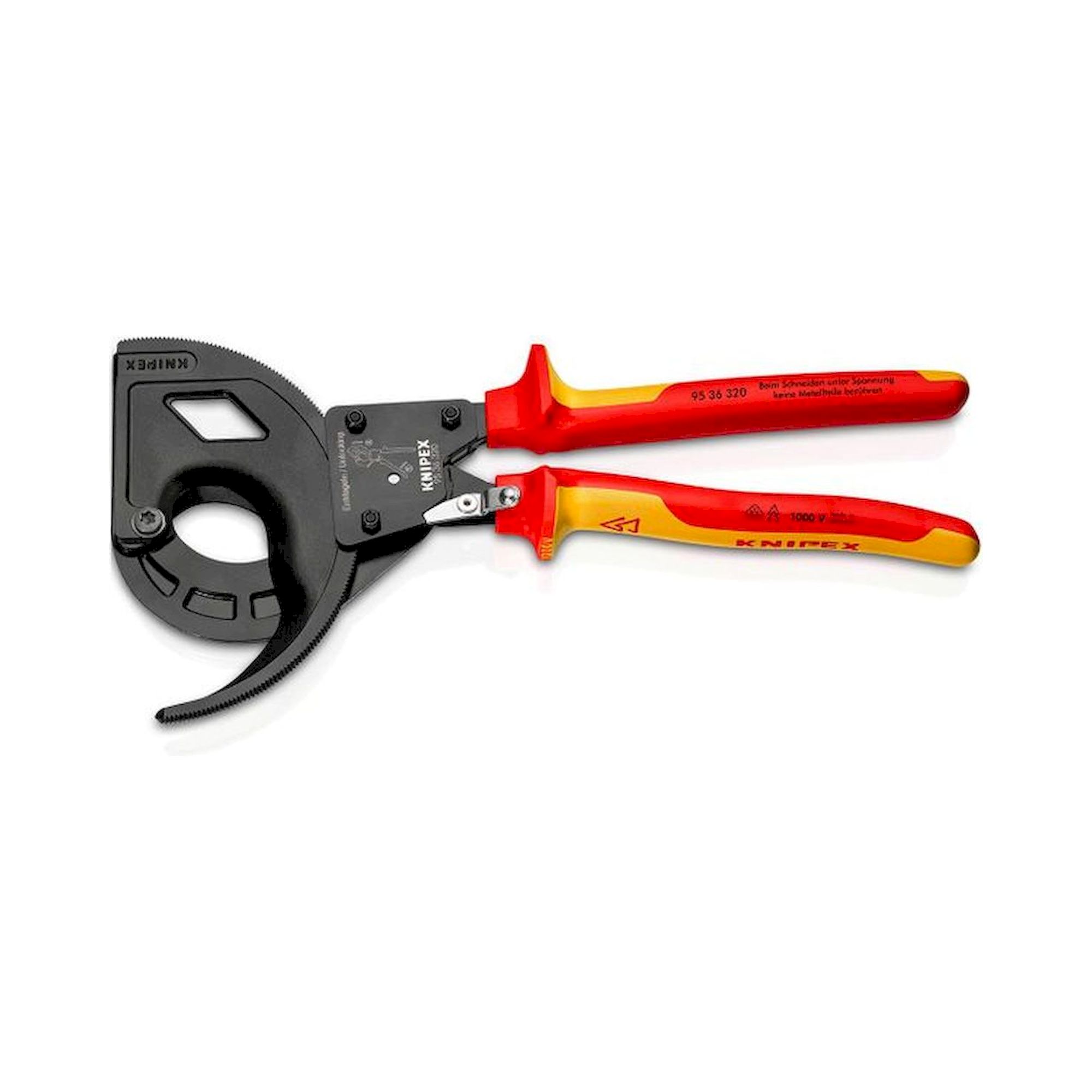 Knipex 95 36 320. Kabelschneider (Ratschenprinzip, Dreigang), schwarz atramentiert, isoliert, 320 mm
