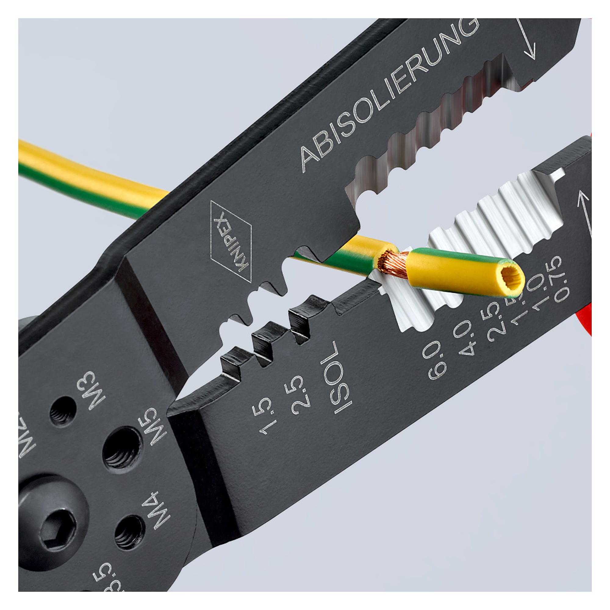 Crimpzange für isolierte Kabelschuhe und Verbinder 0,5 bis 6,0 mm², 3 Nester, Länge 240 mm
