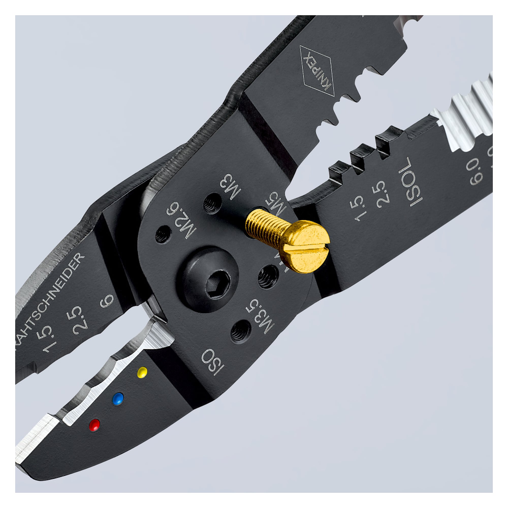 Crimpzange für isolierte Kabelschuhe und Verbinder 0,5 bis 6,0 mm², 3 Nester, Länge 240 mm
