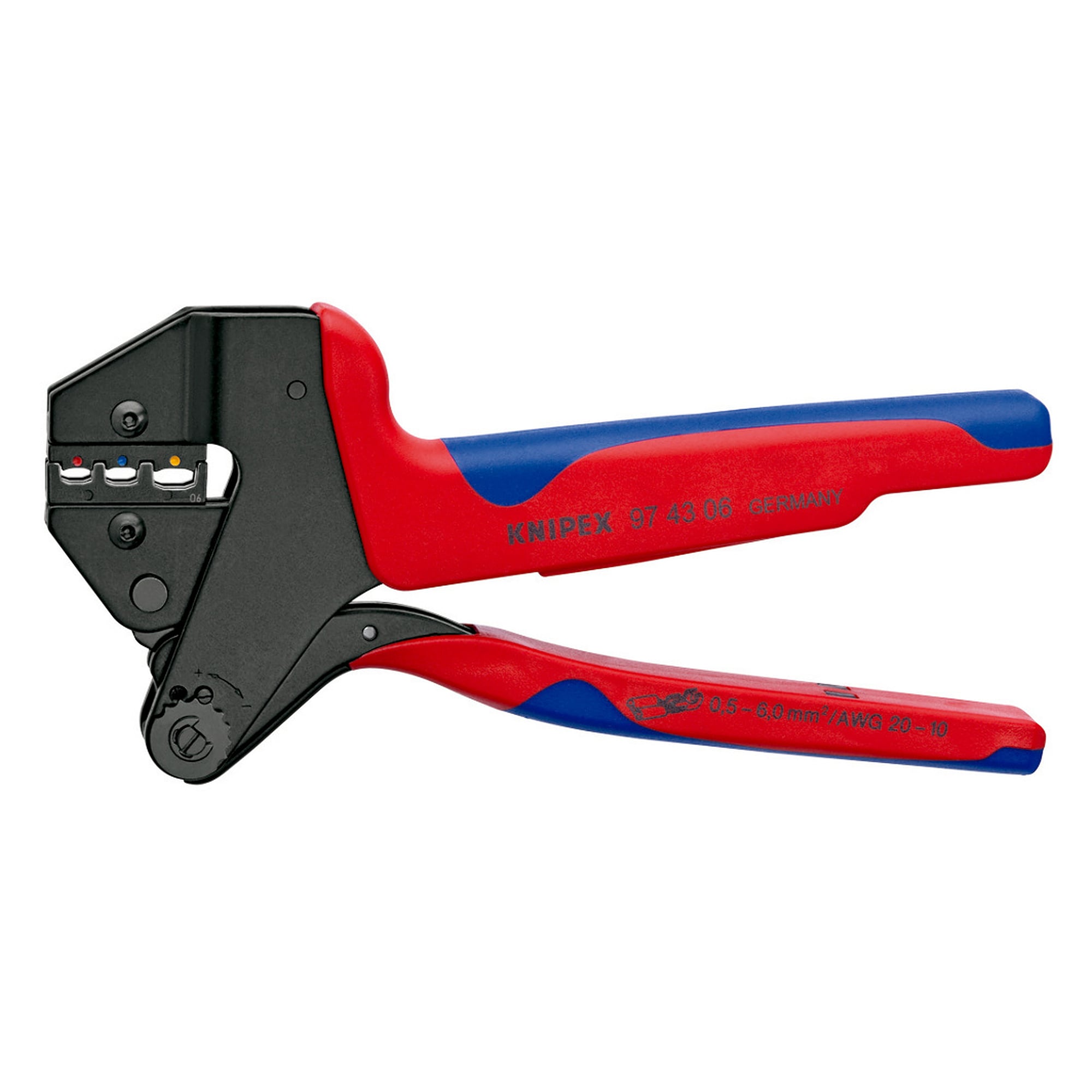 Crimp-Systemzange für isolierte Kabelschuhe und Steckverbinder, 0,5 bis 6,0 mm², 200 mm