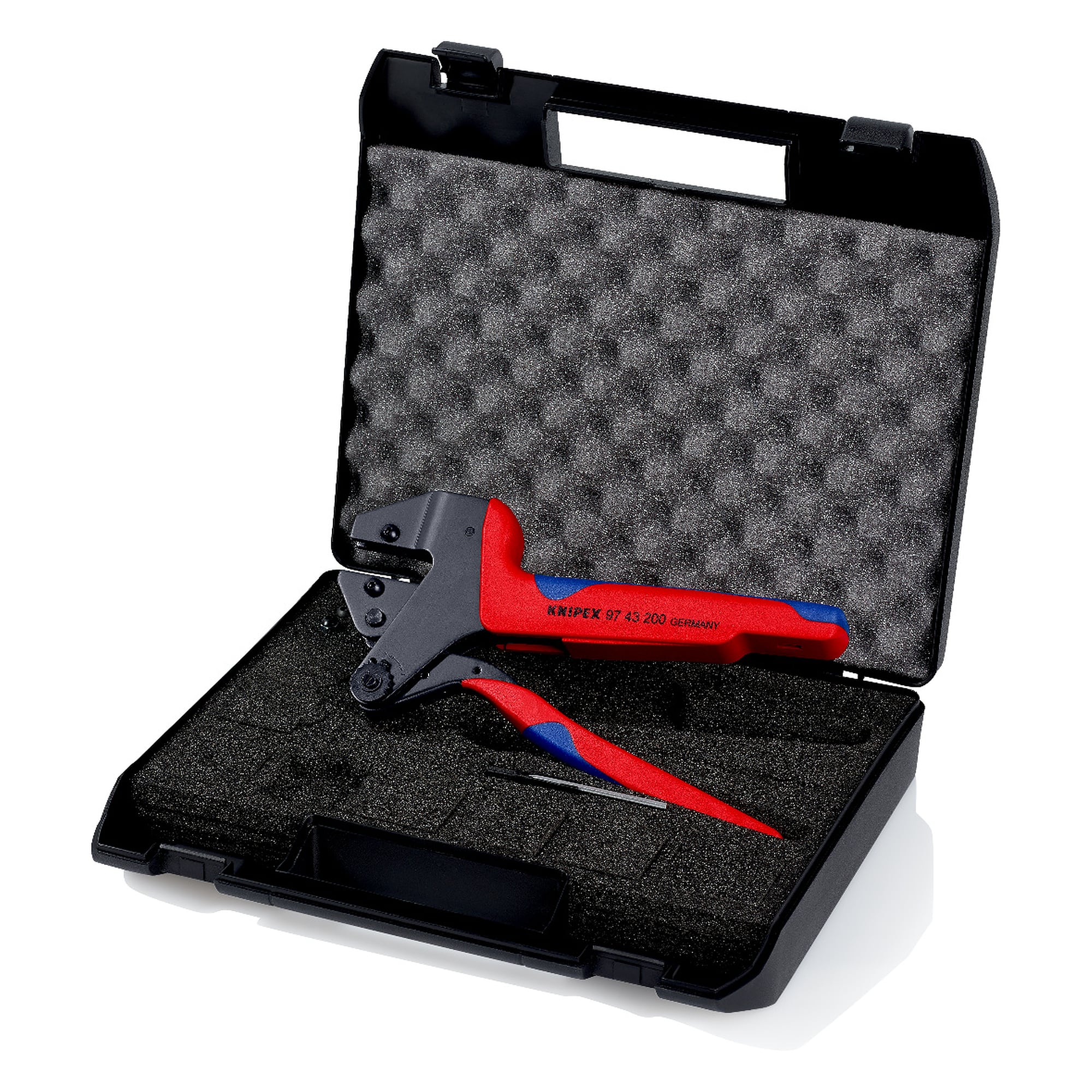 Crimp system pliers for exchangeable crimping dies, in a case, 200 mm