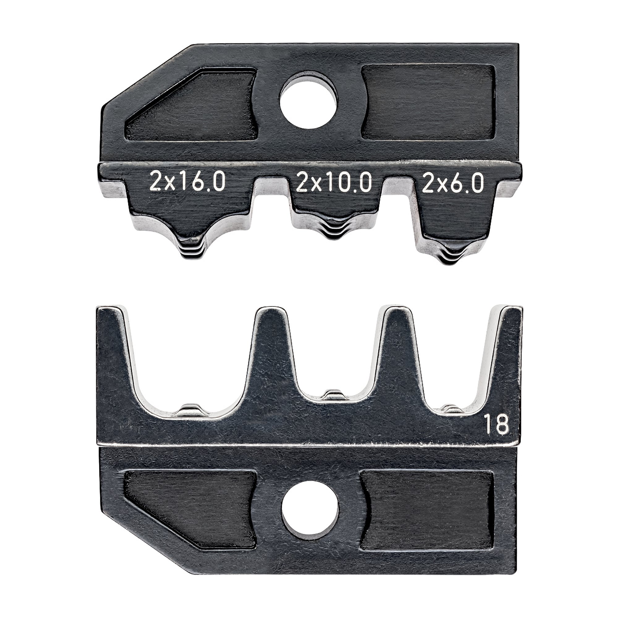 Matrice de sertissage pour embouts jumelés 2 x 6 à 2 x 16 mm², 3 empreintes