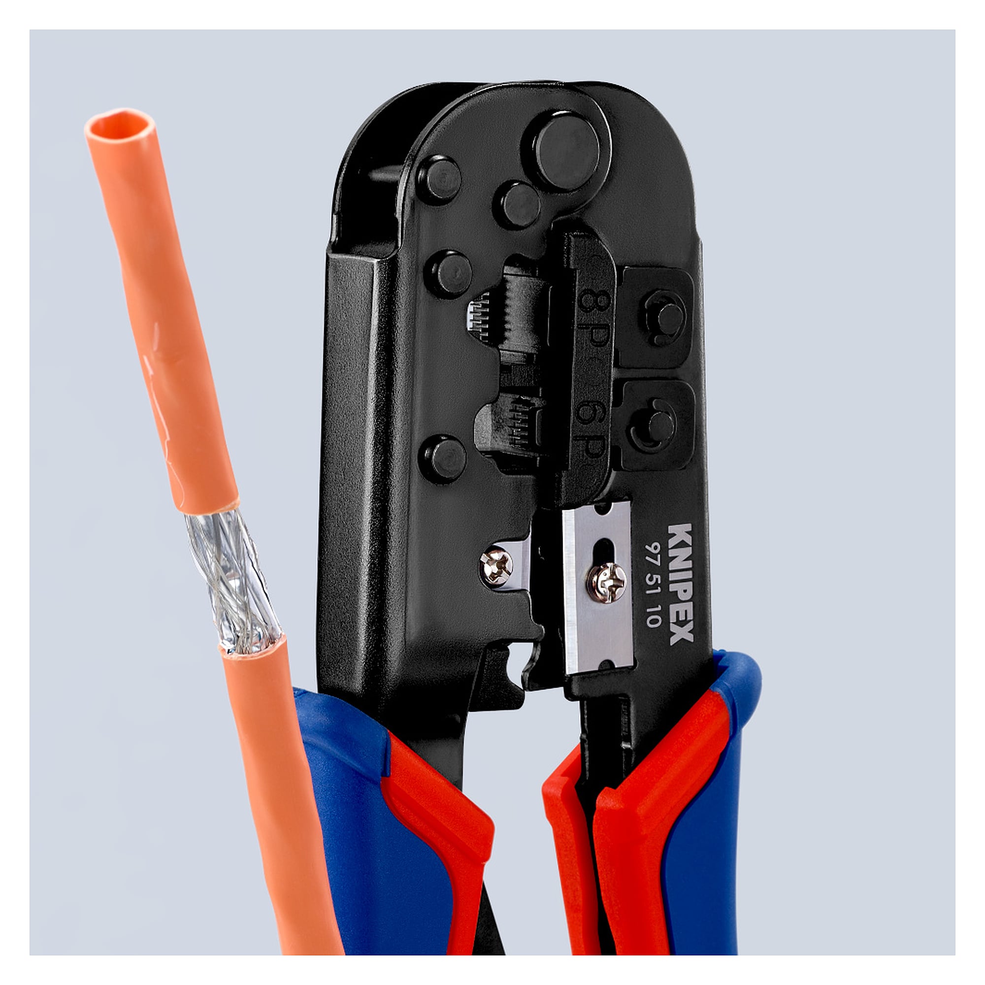 Pince à sertir pour fiches Western RJ 11/12 et RJ 45 à cliquet, 190 mm