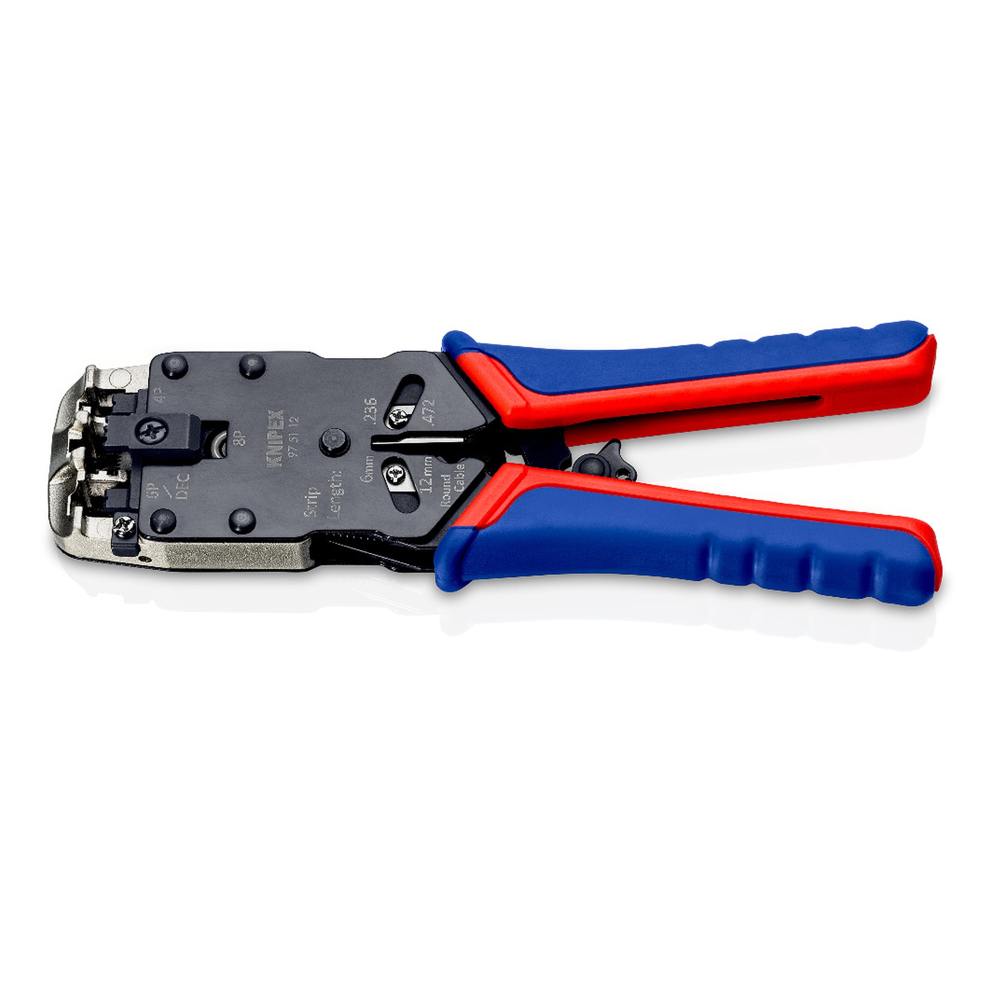Pince à sertir pour fiches Western RJ 10, RJ 11/12 et RJ 45, avec couteau à dégainer, 200 mm