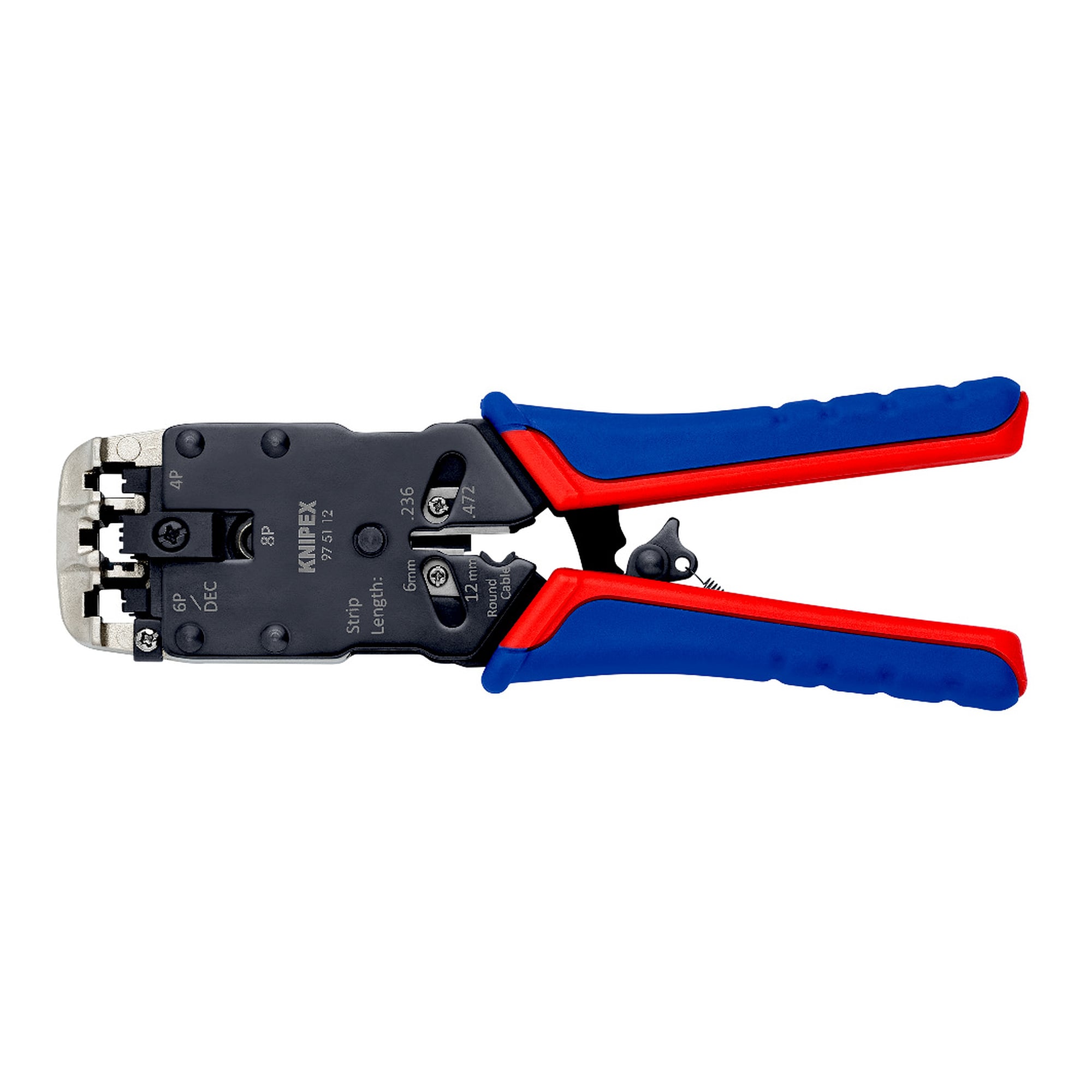 Pince à sertir pour fiches Western RJ 10, RJ 11/12 et RJ 45, avec couteau à dégainer, 200 mm