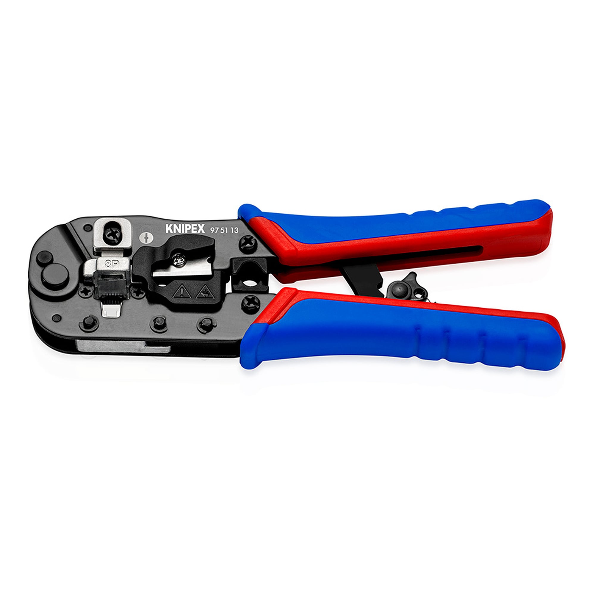 Pince à sertir pour fiches Western RJ45 8 pôles, à cliquet et fonction dénudage, 190 mm