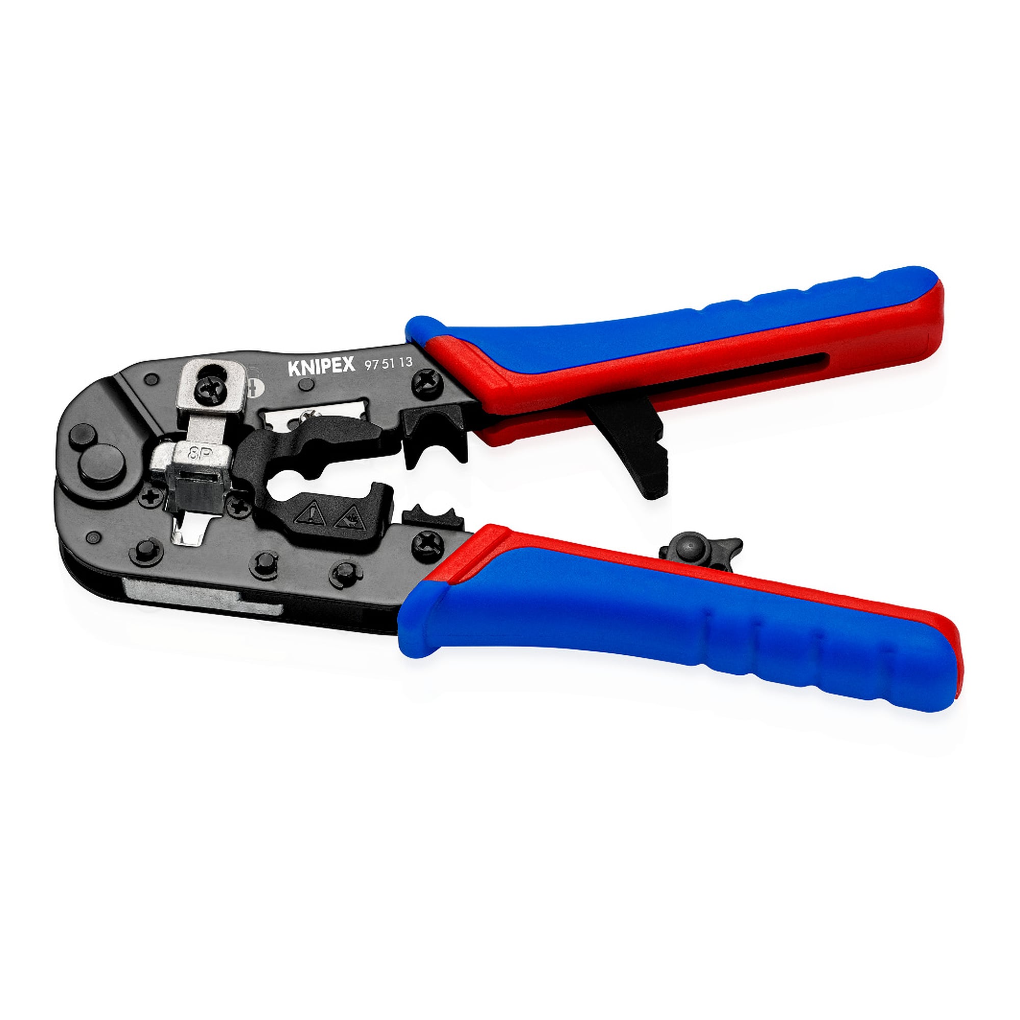 Pince à sertir pour fiches Western RJ45 8 pôles, à cliquet et fonction dénudage, 190 mm