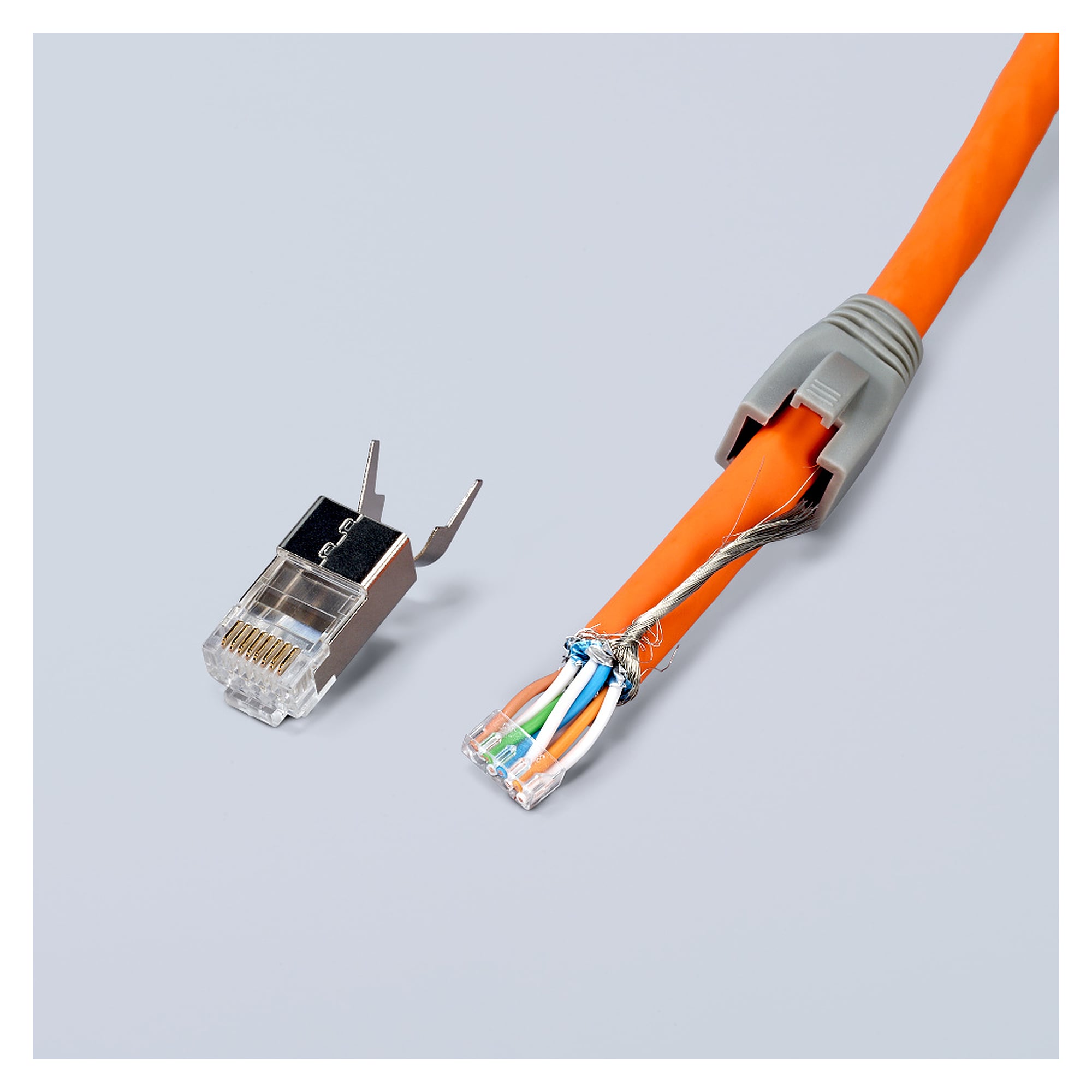 Pince à sertir pour fiches Western RJ45 8 pôles, à cliquet et fonction dénudage, 190 mm
