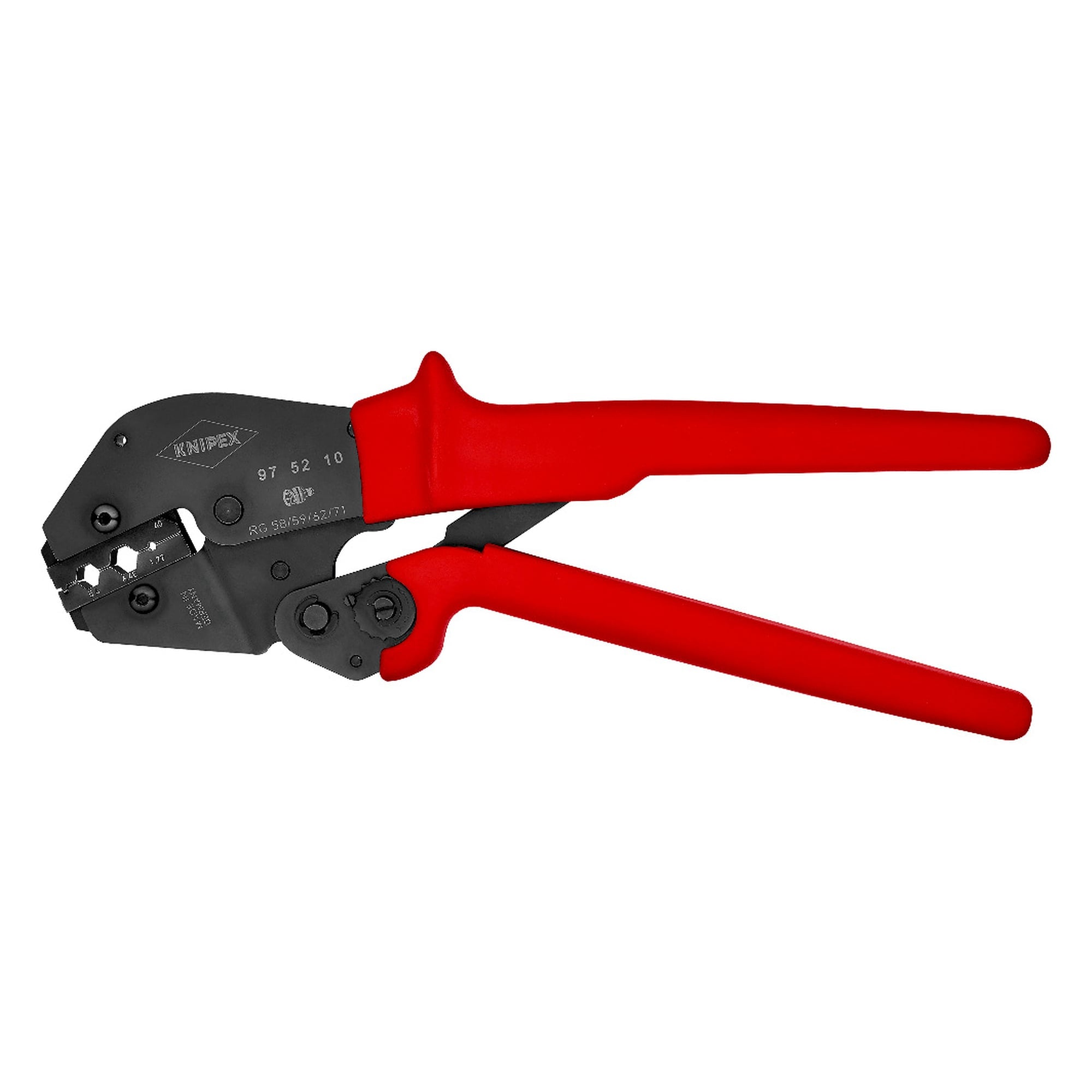 Crimping pliers for coaxial, BNC and TNC connectors, RG 58 to RG 223, two-hand operation, 250 mm