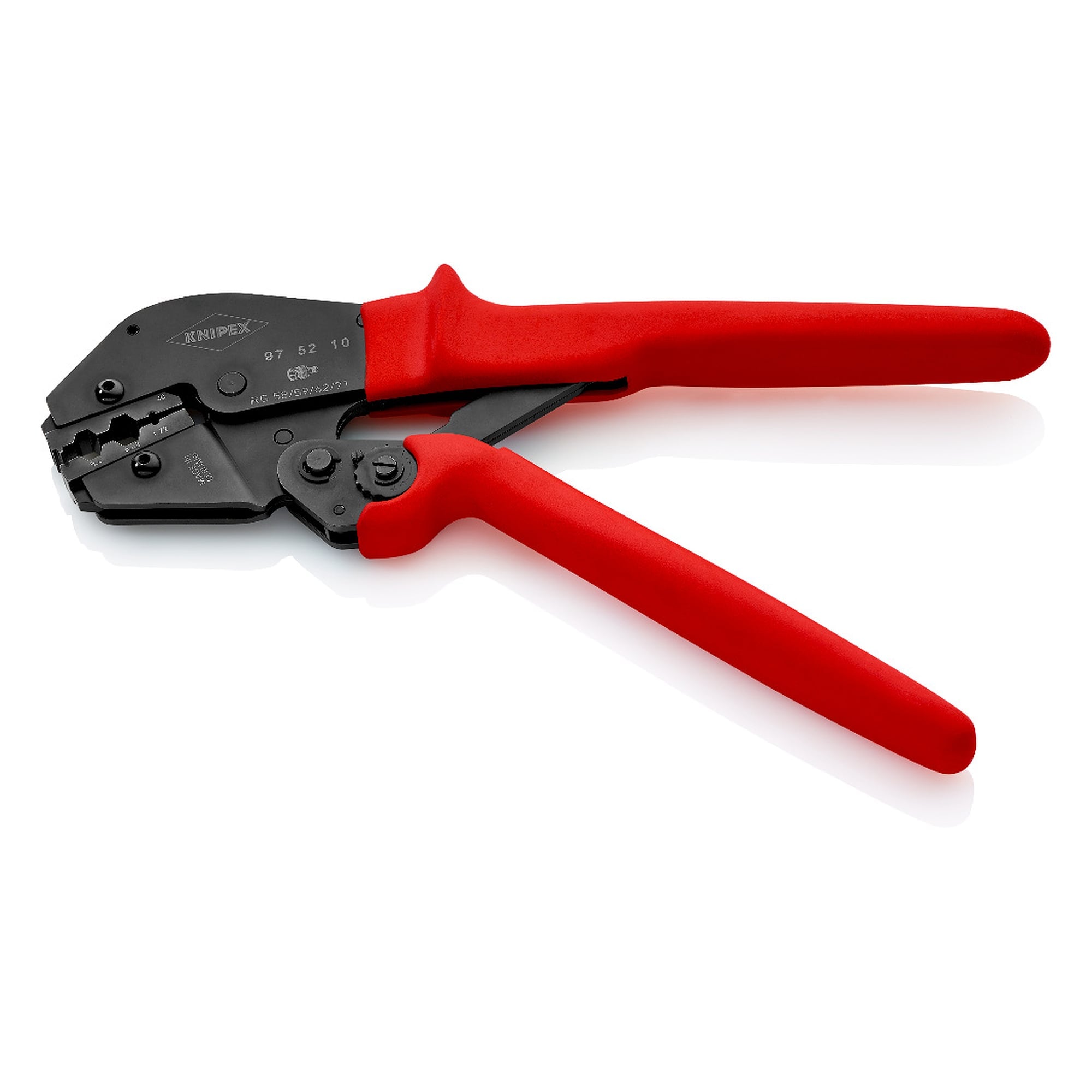 Crimping pliers for coaxial, BNC and TNC connectors, RG 58 to RG 223, two-hand operation, 250 mm