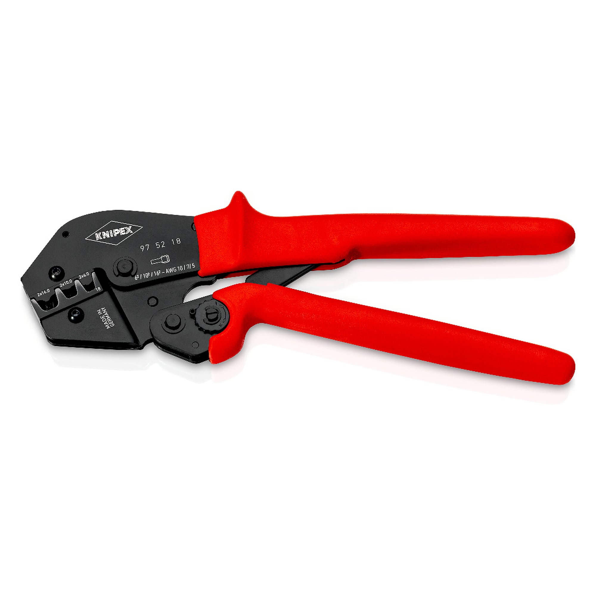 Pince à sertir pour embouts de câble jumelés 6, 10 et 16 mm², prise à deux mains, 250 mm