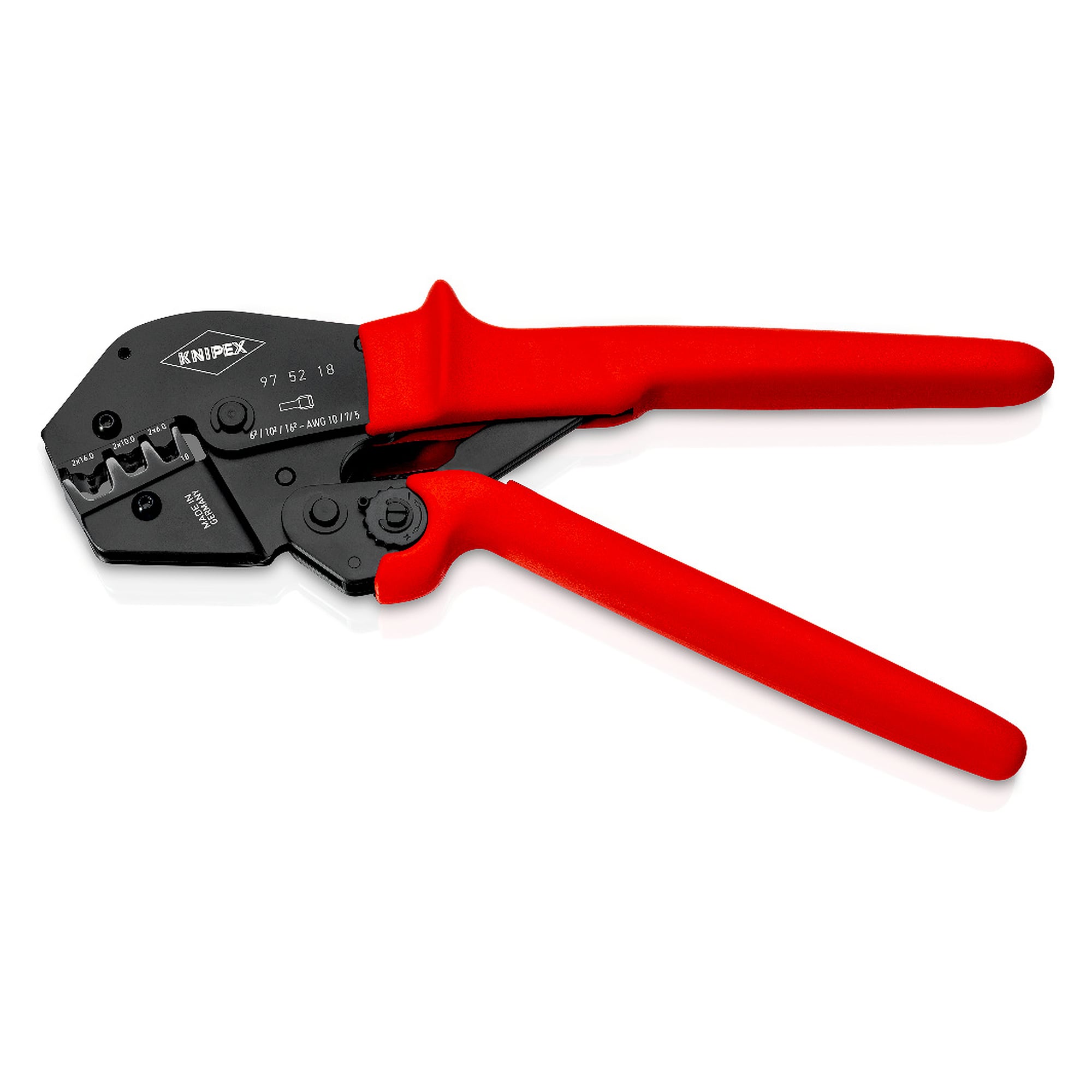 Pince à sertir pour embouts de câble jumelés 6, 10 et 16 mm², prise à deux mains, 250 mm