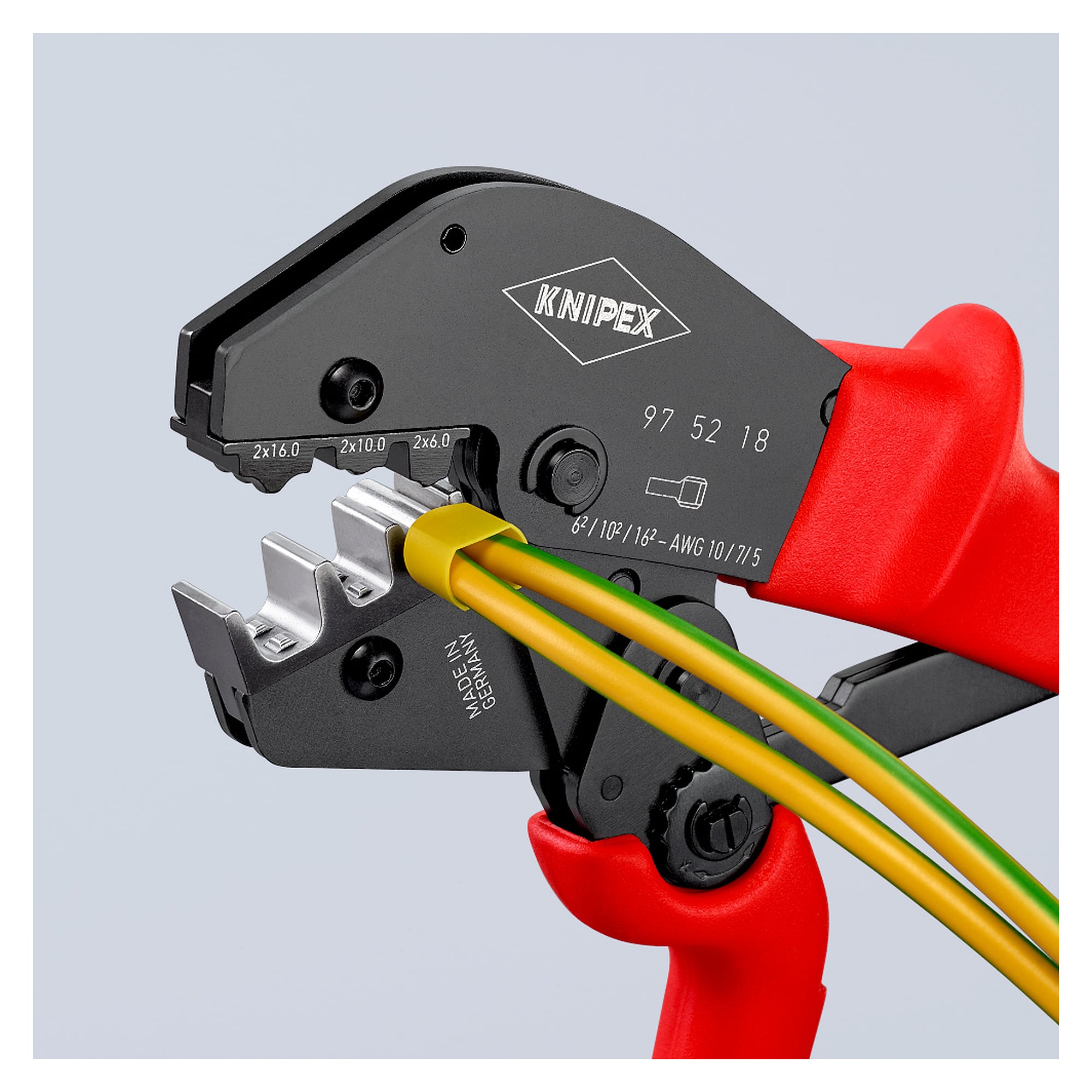 Pince à sertir pour embouts de câble jumelés 6, 10 et 16 mm², prise à deux mains, 250 mm