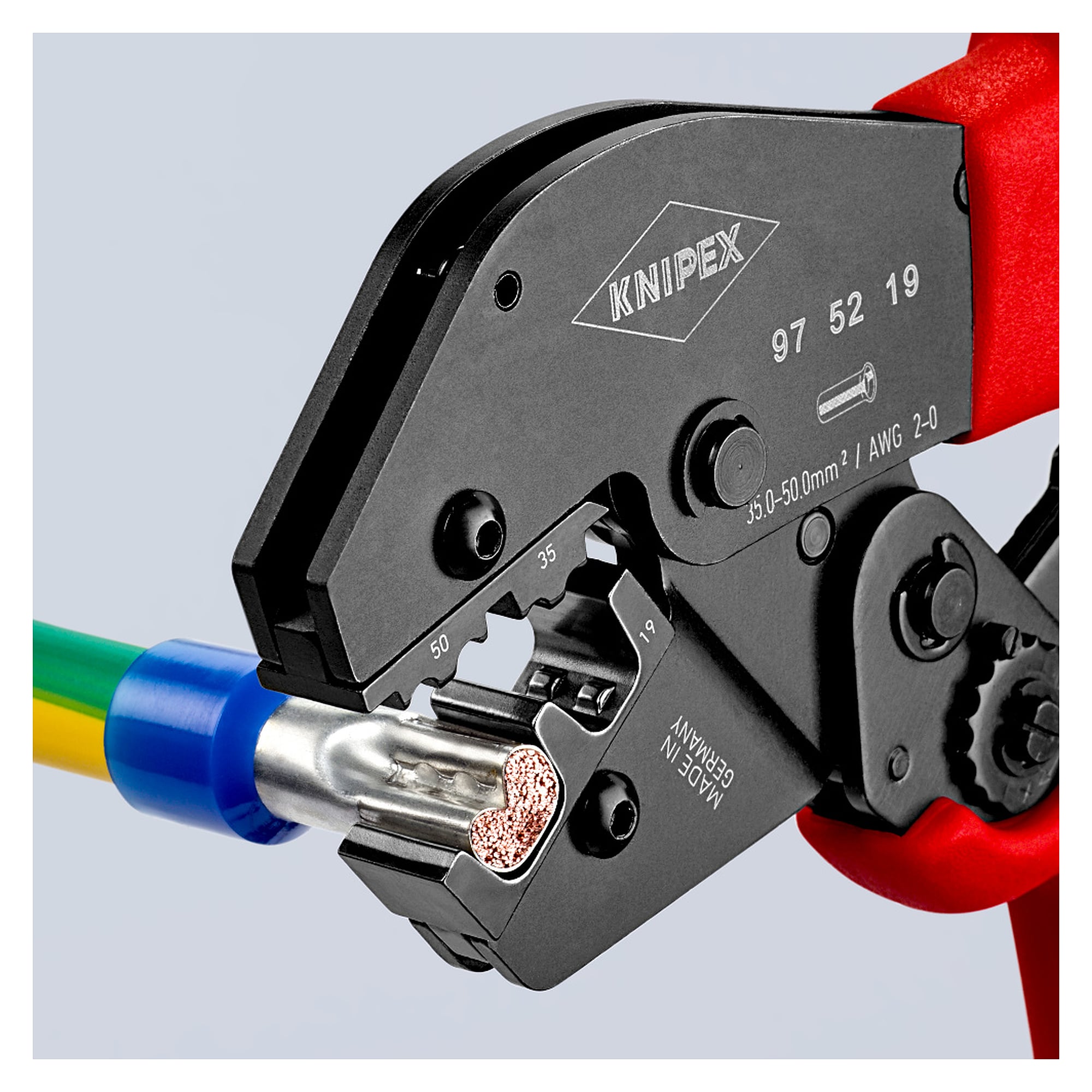 Pince à sertir pour embouts de câble isolés et non isolés 35 et 50 mm², 250 mm