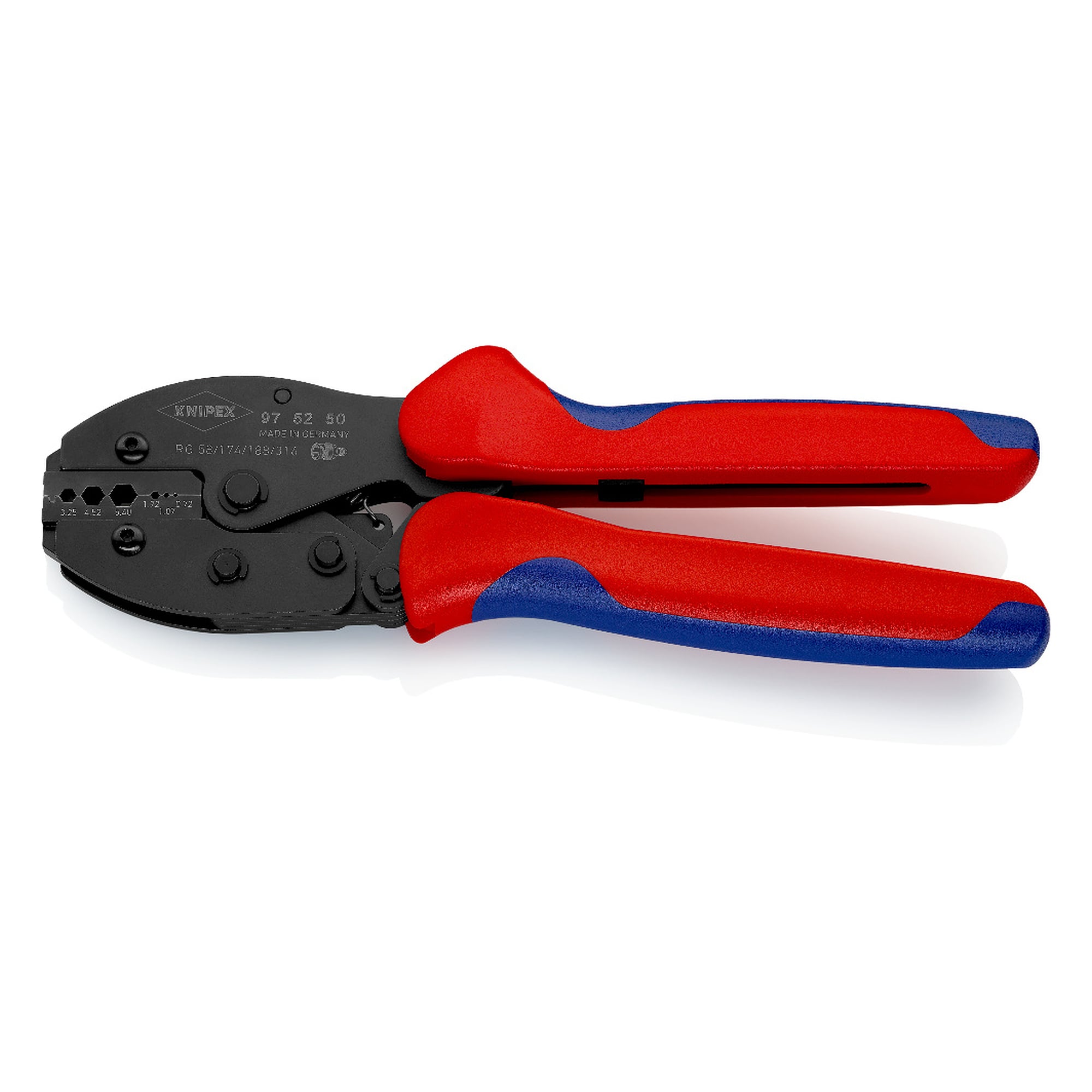 Crimping pliers PreciForce for coaxial BNC connectors, 6 crimping nests, 220 mm