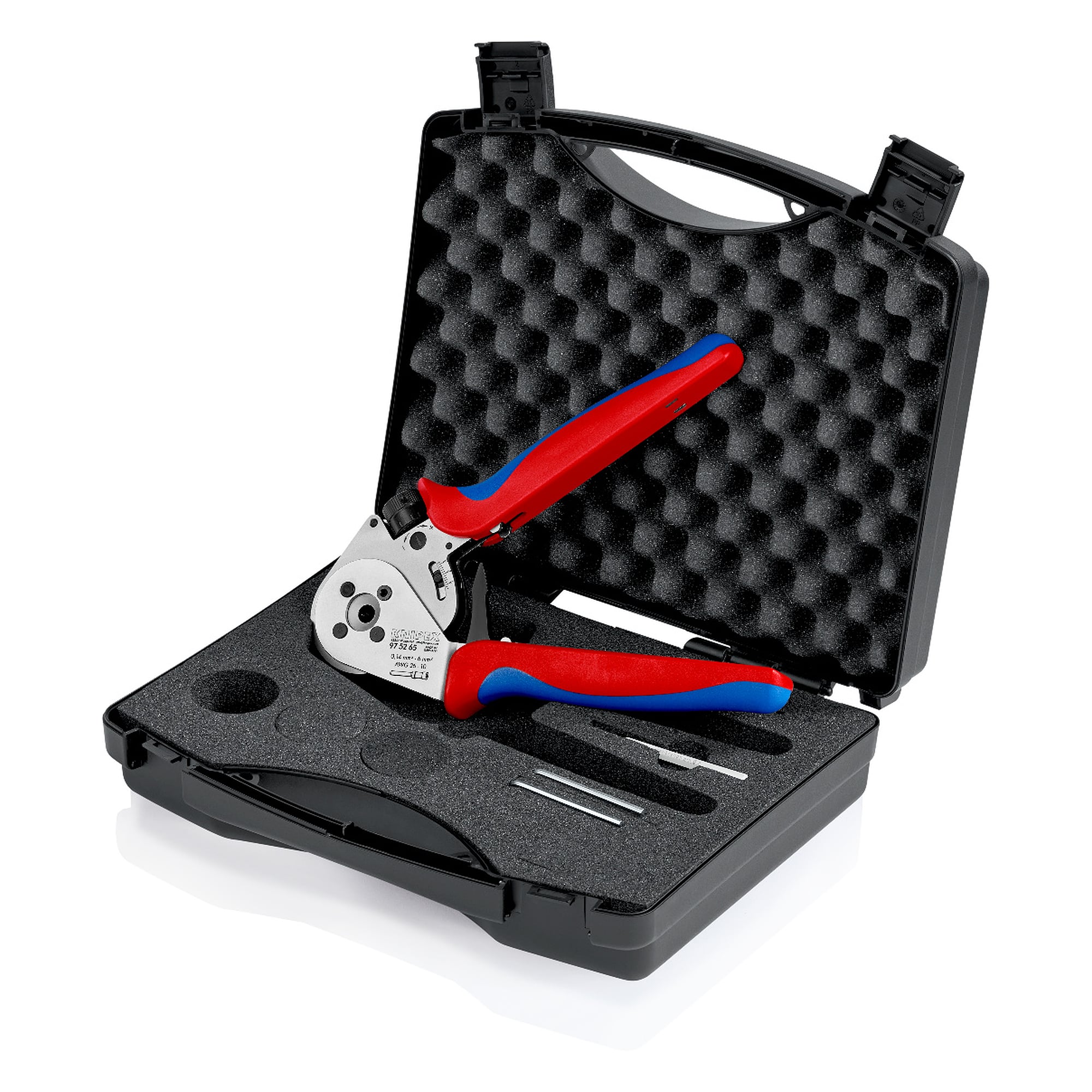 Vierdorncrimpzange für gedrehte Kontakte 0,14 - 6 mm² mit Kontaktaufnahme, im Koffer, 230 mm