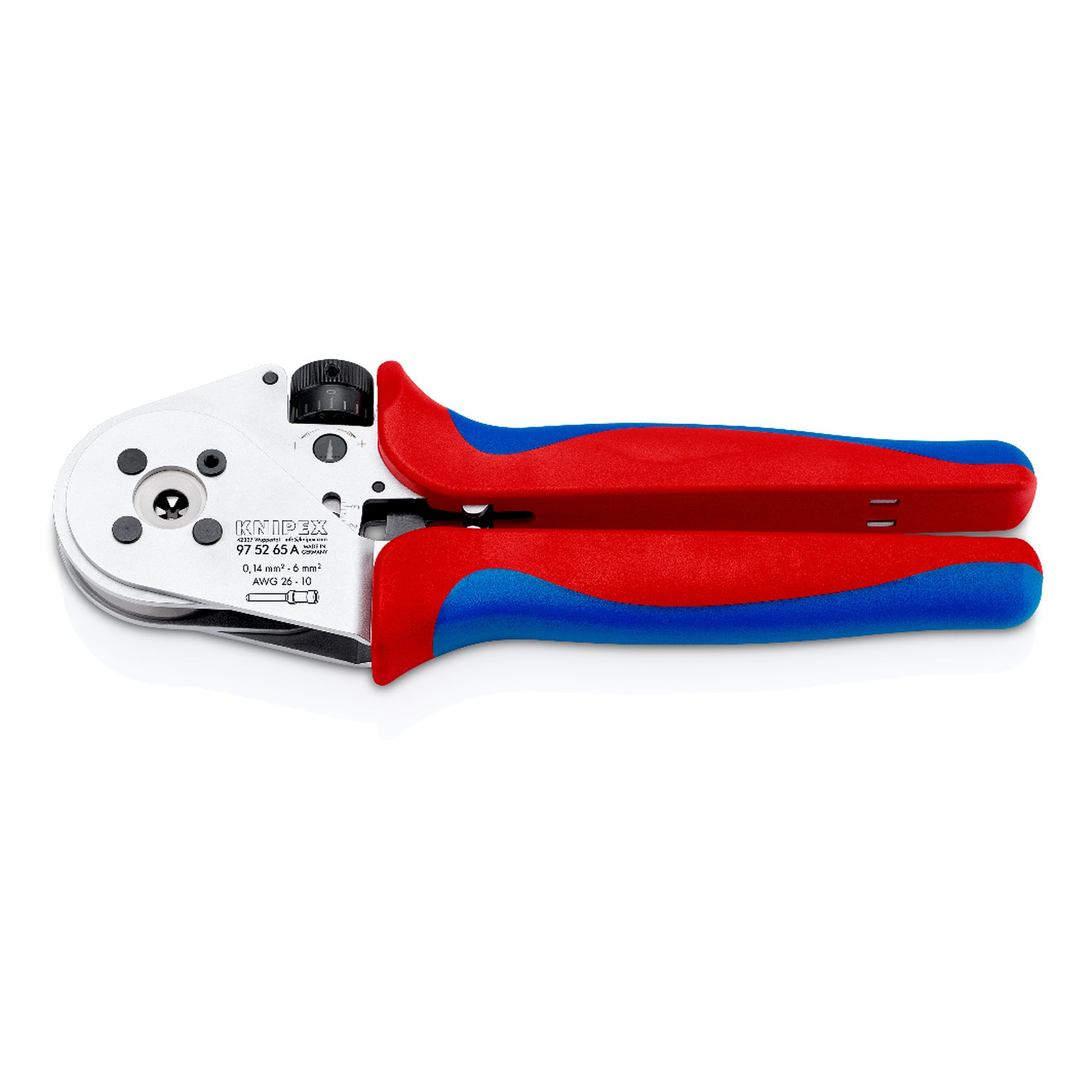 Pince à sertir à quatre points pour contacts tournés, pince de base sans positionneur, 0,14 à 6 mm²