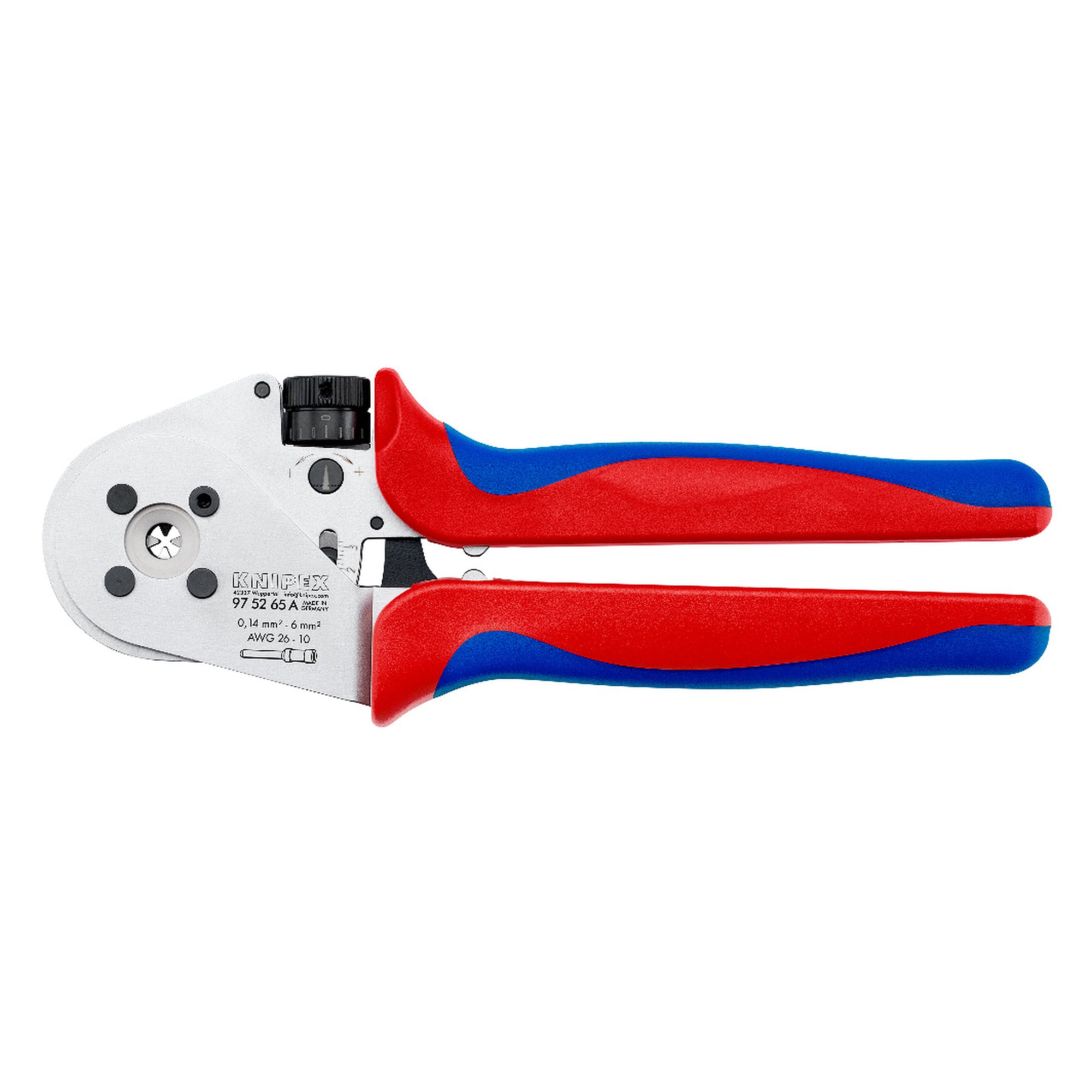 Pince à sertir à quatre points pour contacts tournés, pince de base sans positionneur, 0,14 à 6 mm²