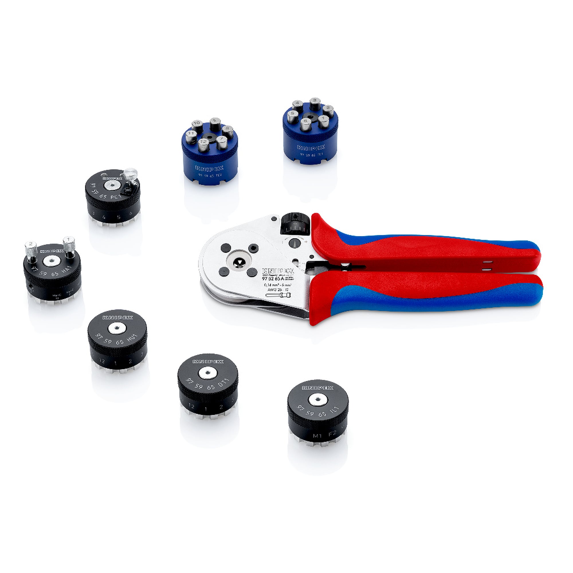 Pince à sertir à quatre points pour contacts tournés, pince de base sans positionneur, 0,14 à 6 mm²
