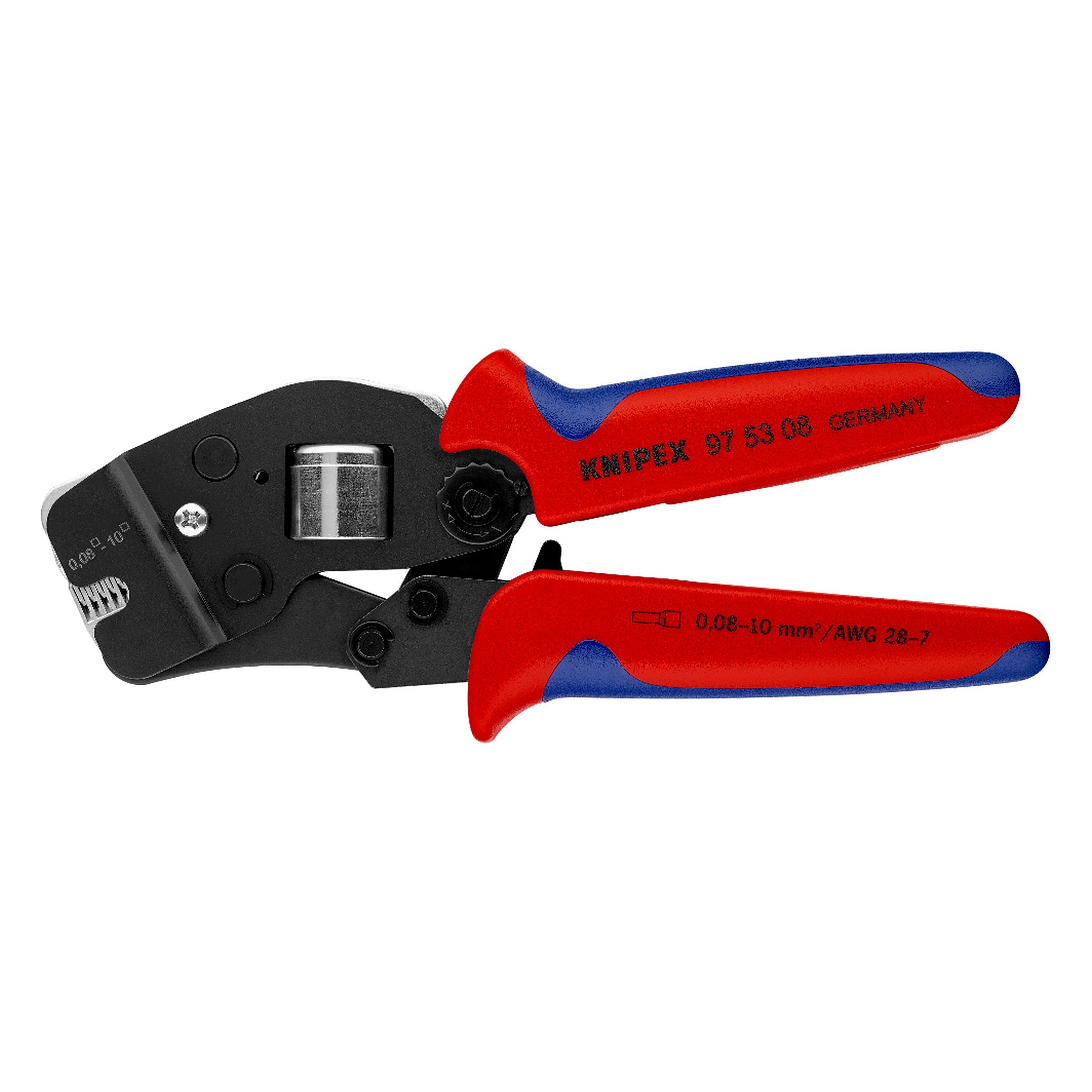 Self-adjusting crimping pliers for wire ferrules 0.08 to 10 mm² with front loading, 190 mm