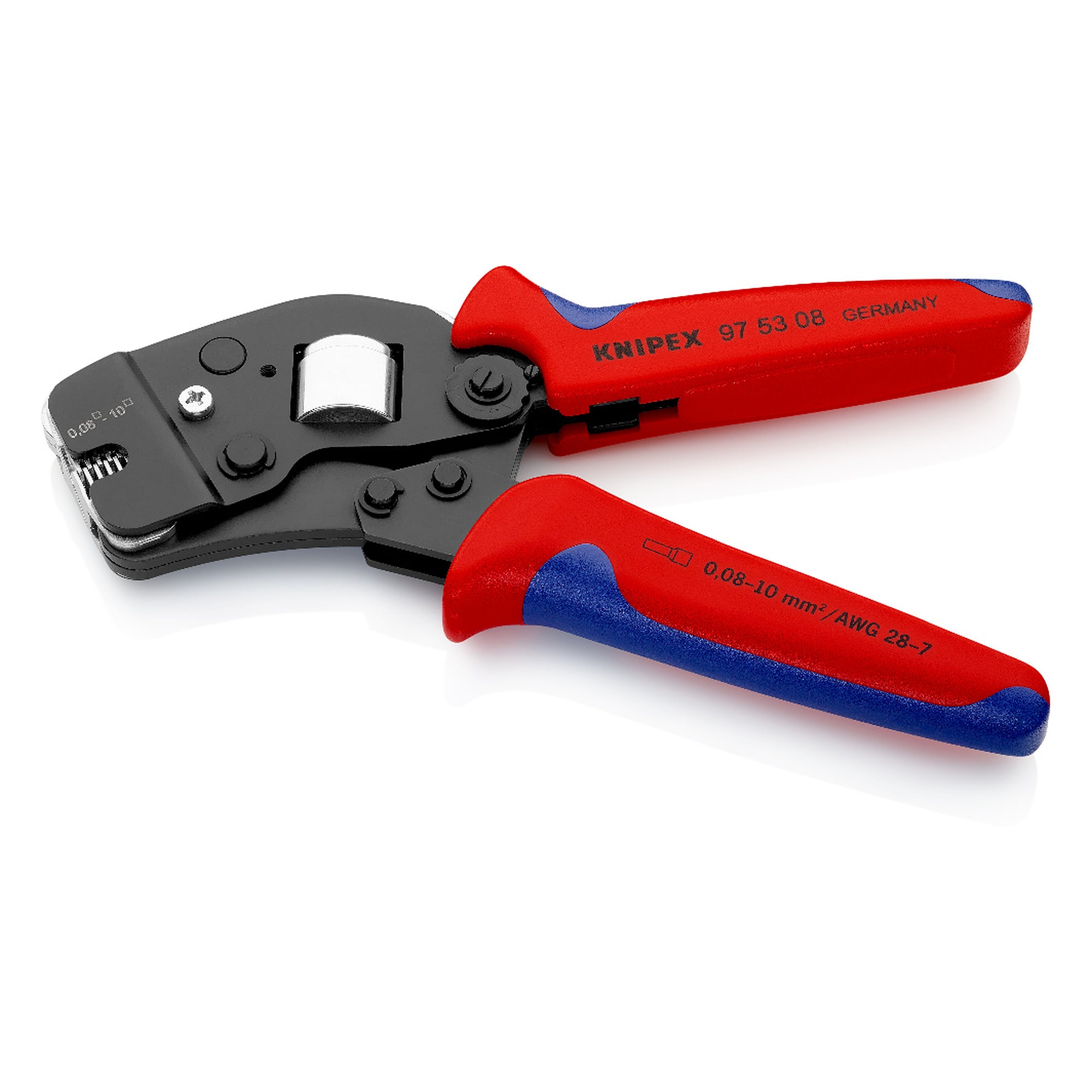Self-adjusting crimping pliers for wire ferrules 0.08 to 10 mm² with front loading, 190 mm