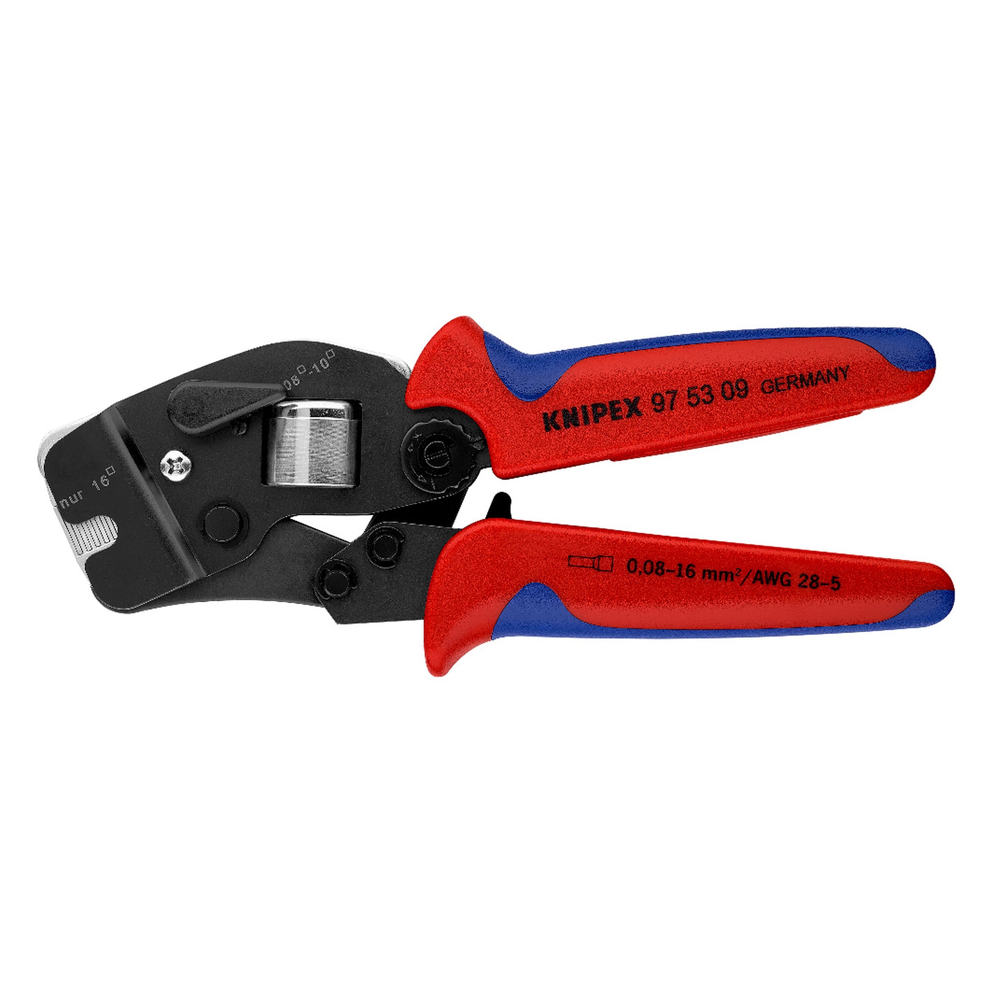 Self-adjusting crimping pliers for wire ferrules 0.08 to 16 mm² with front loading, 190 mm