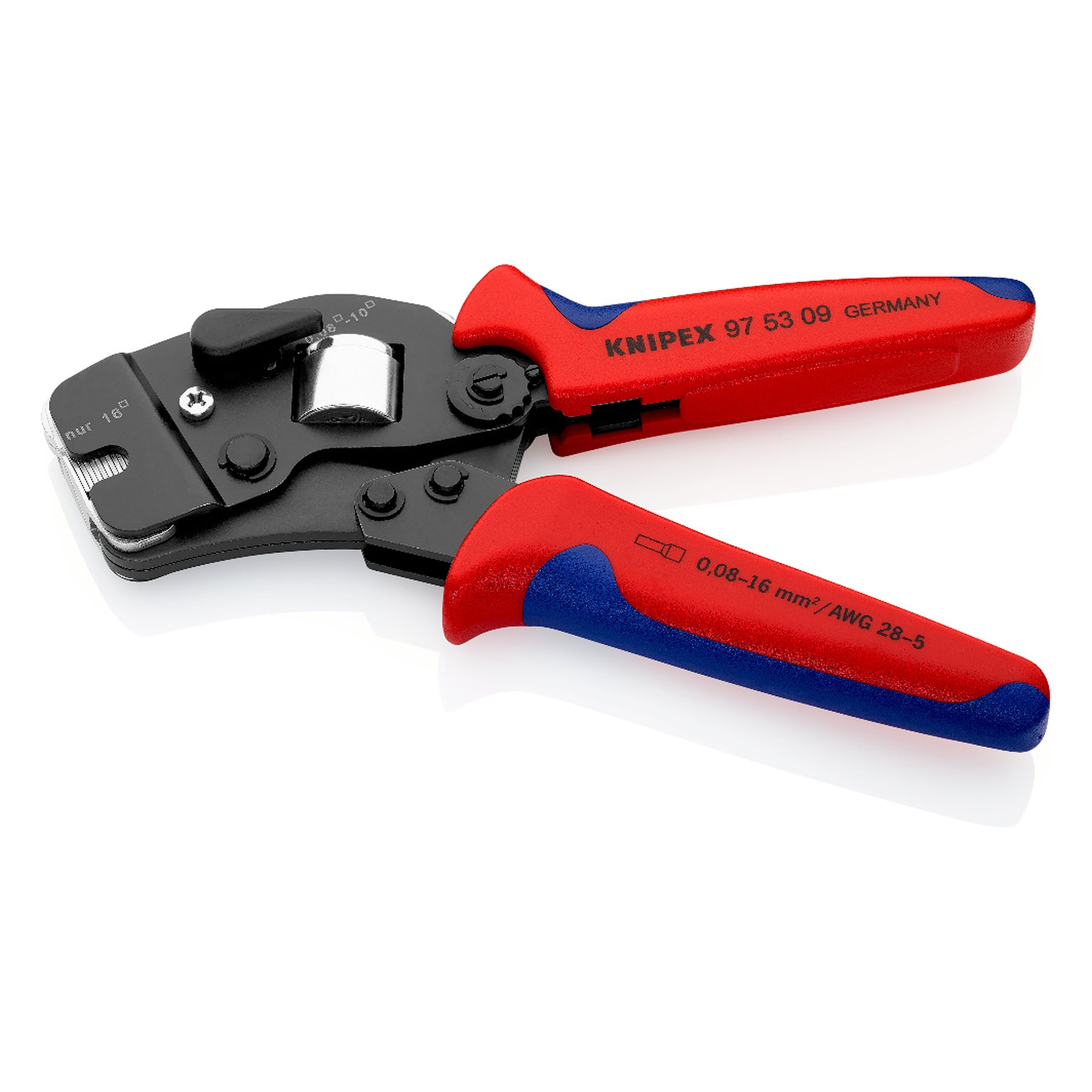 Self-adjusting crimping pliers for wire ferrules 0.08 to 16 mm² with front loading, 190 mm