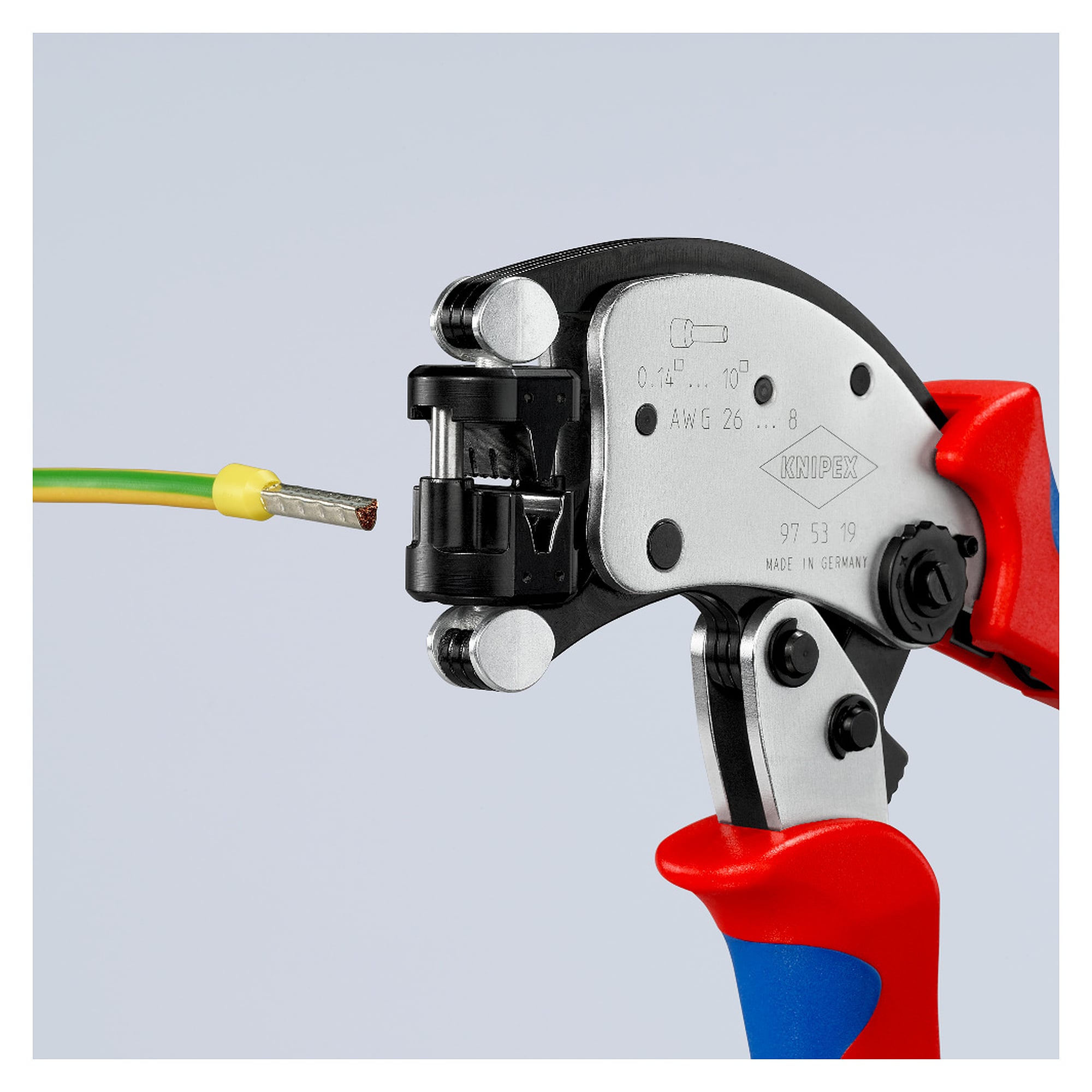Twistor T self-adjusting crimping pliers for wire end ferrules 0.14 to 10 mm², rotatable crimping head, 200 mm