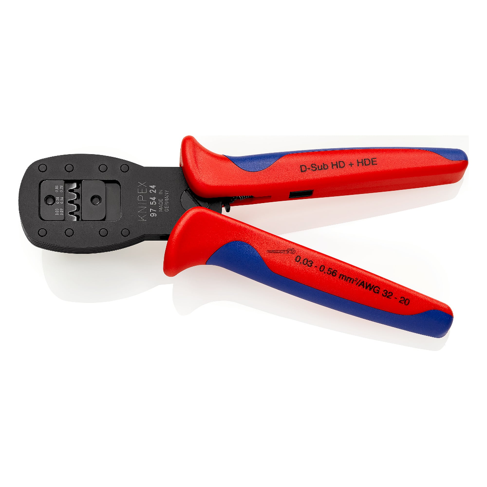Pince à sertir pour micro-connecteurs sertissage parallèle D-Sub 0,03 à 0,56 mm², 190 mm