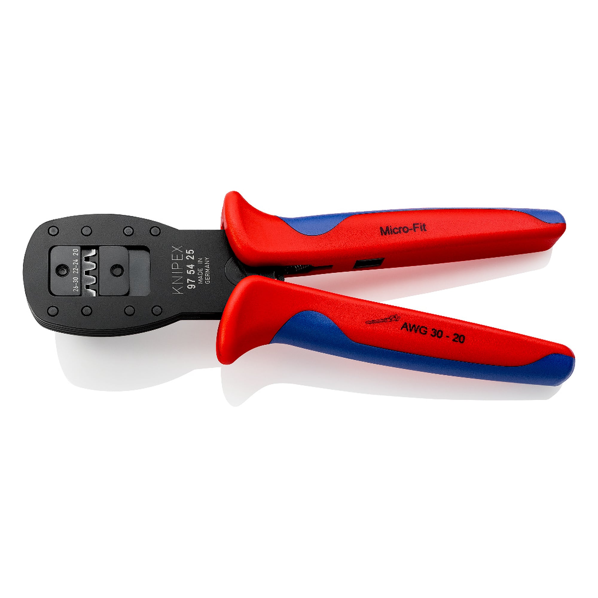 Crimping pliers for micro plugs with parallel crimping for Molex Micro-Fit 3.0, 3 dies, 190 mm