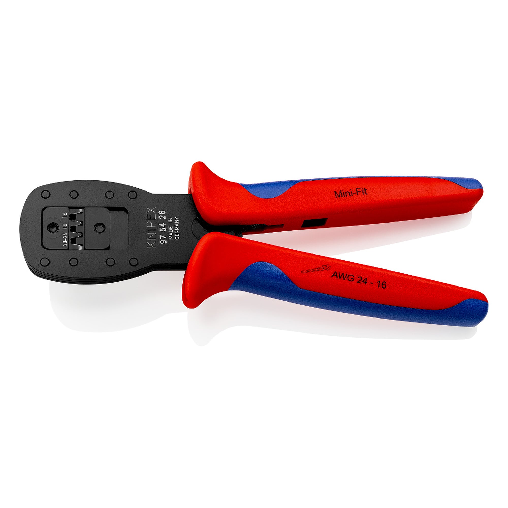 Crimping pliers for Mini-Fit miniature connectors from Molex, parallel crimp, AWG 24 to 16, 190 mm