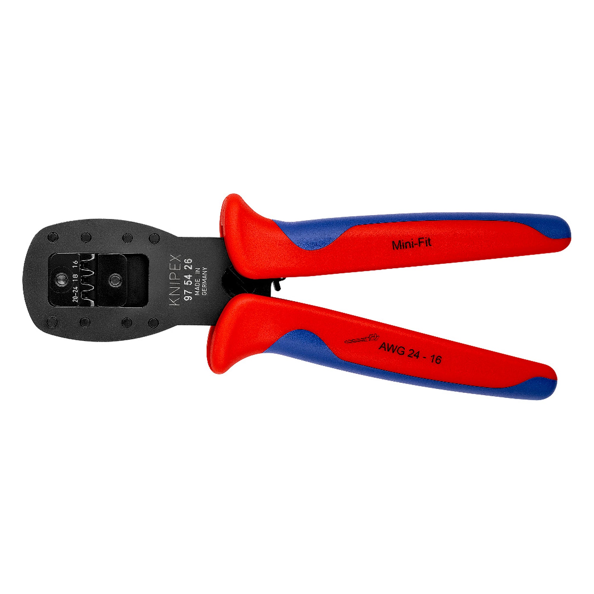 Crimping pliers for Mini-Fit miniature connectors from Molex, parallel crimp, AWG 24 to 16, 190 mm