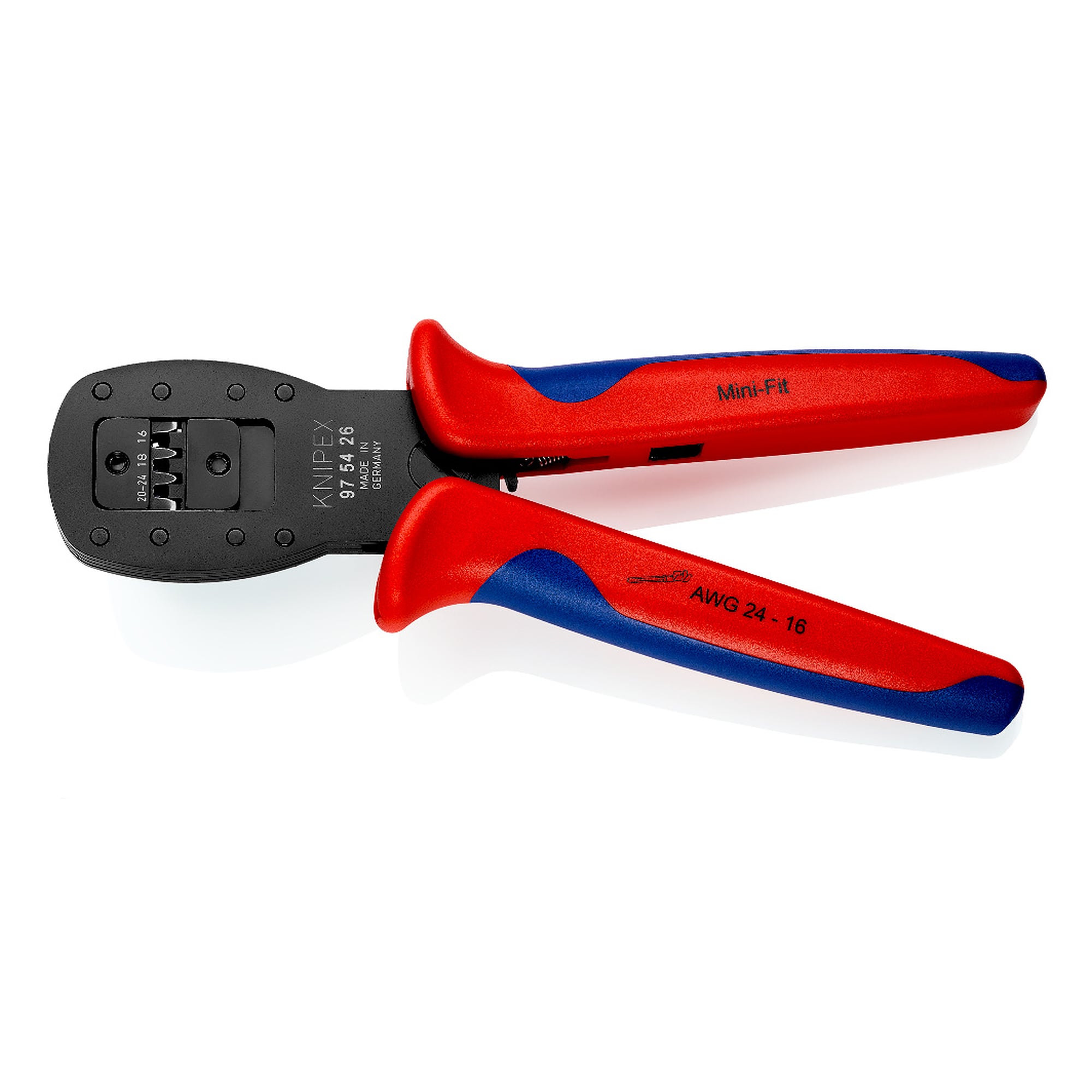 Crimping pliers for Mini-Fit miniature connectors from Molex, parallel crimp, AWG 24 to 16, 190 mm