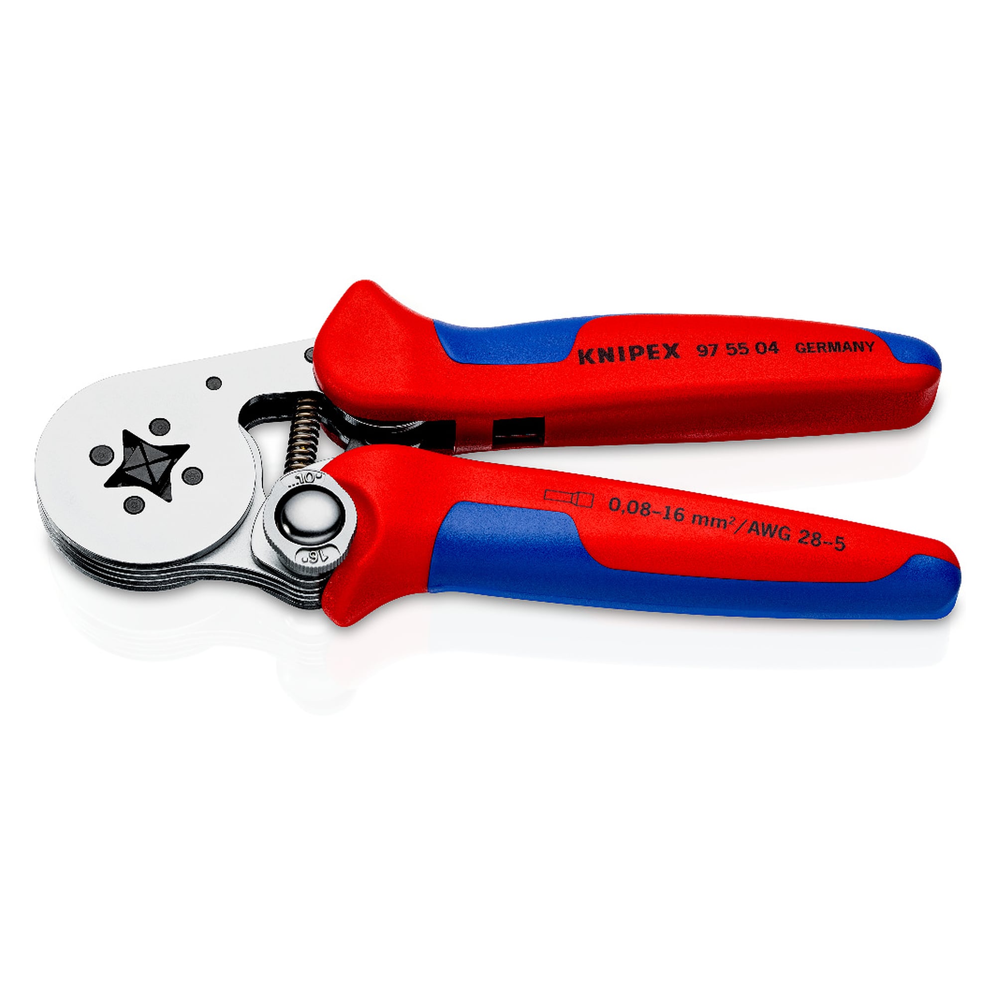 Self-adjusting crimping pliers for wire ferrules with lateral access, 0.08 to 16 mm², square crimp, 180 mm