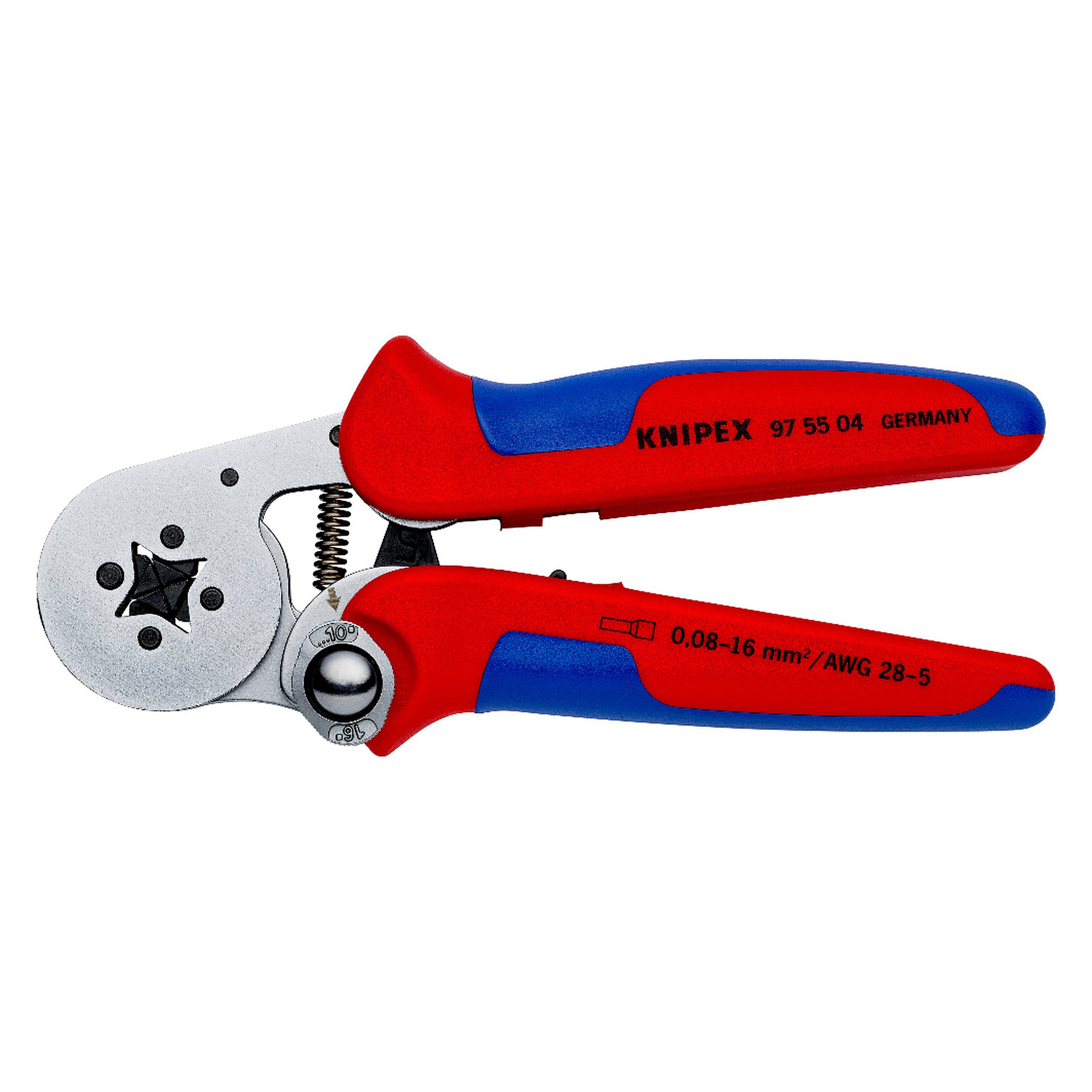 Self-adjusting crimping pliers for wire ferrules with lateral access, 0.08 to 16 mm², square crimp, 180 mm