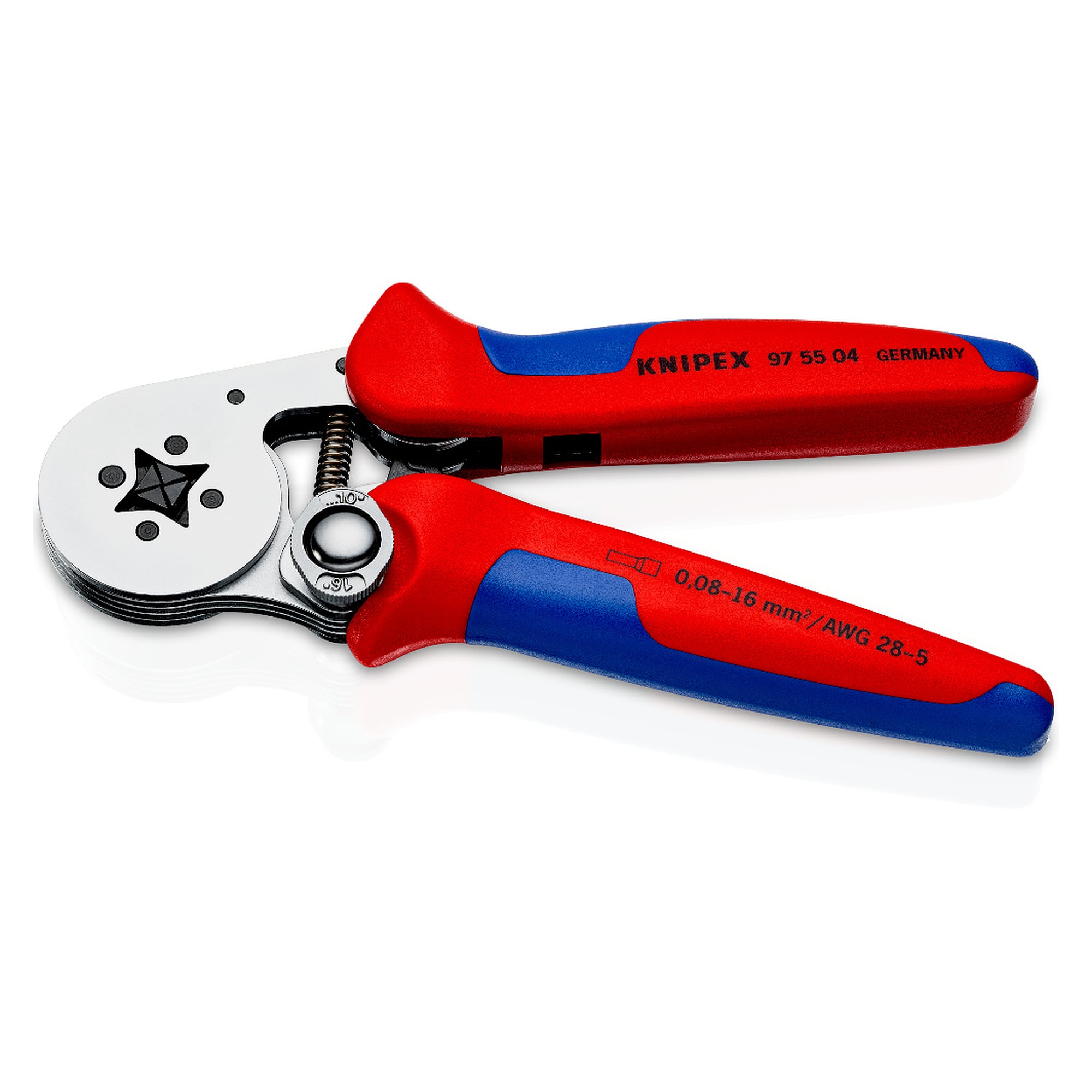 Self-adjusting crimping pliers for wire ferrules with lateral access, 0.08 to 16 mm², square crimp, 180 mm