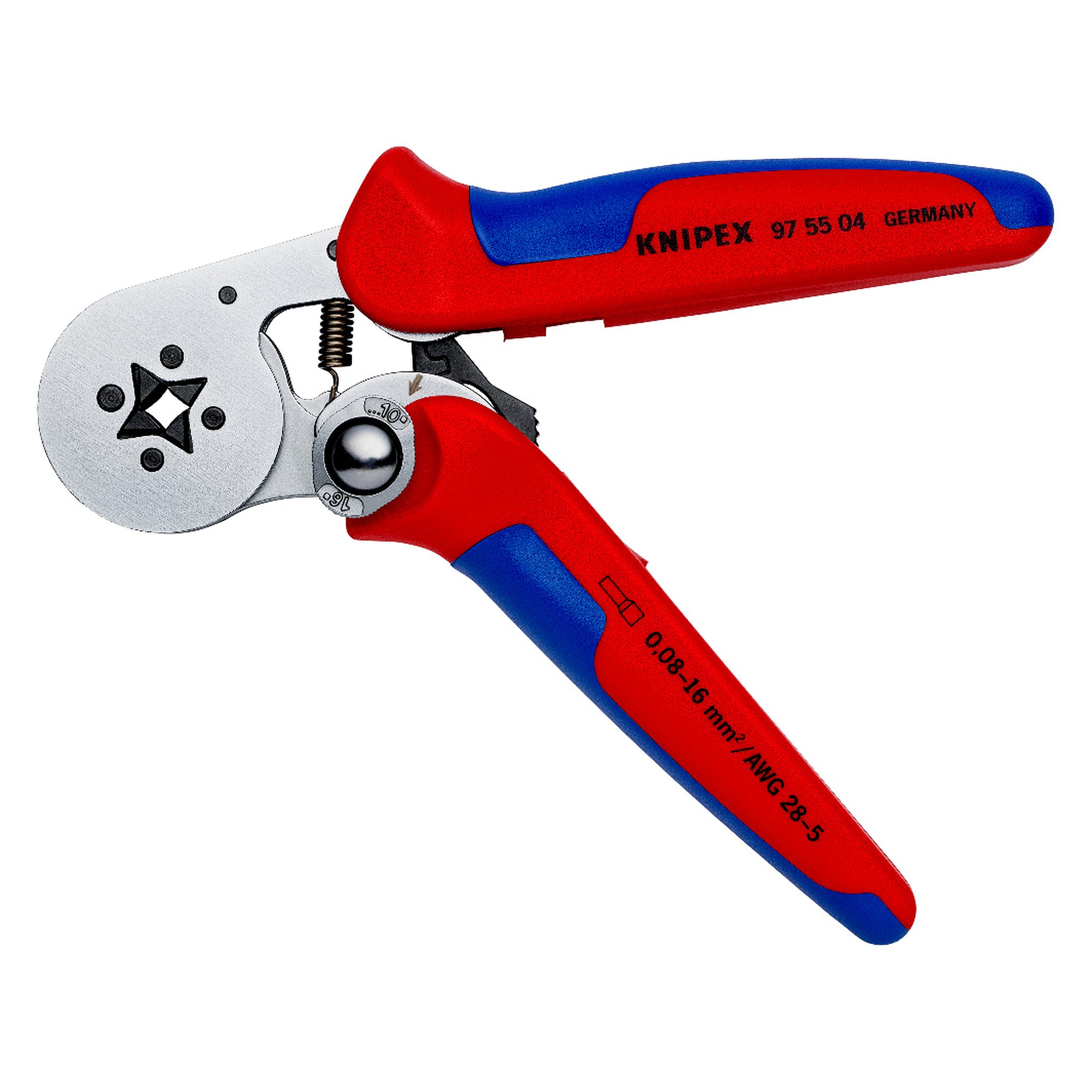 Self-adjusting crimping pliers for wire ferrules with lateral access, 0.08 to 16 mm², square crimp, 180 mm