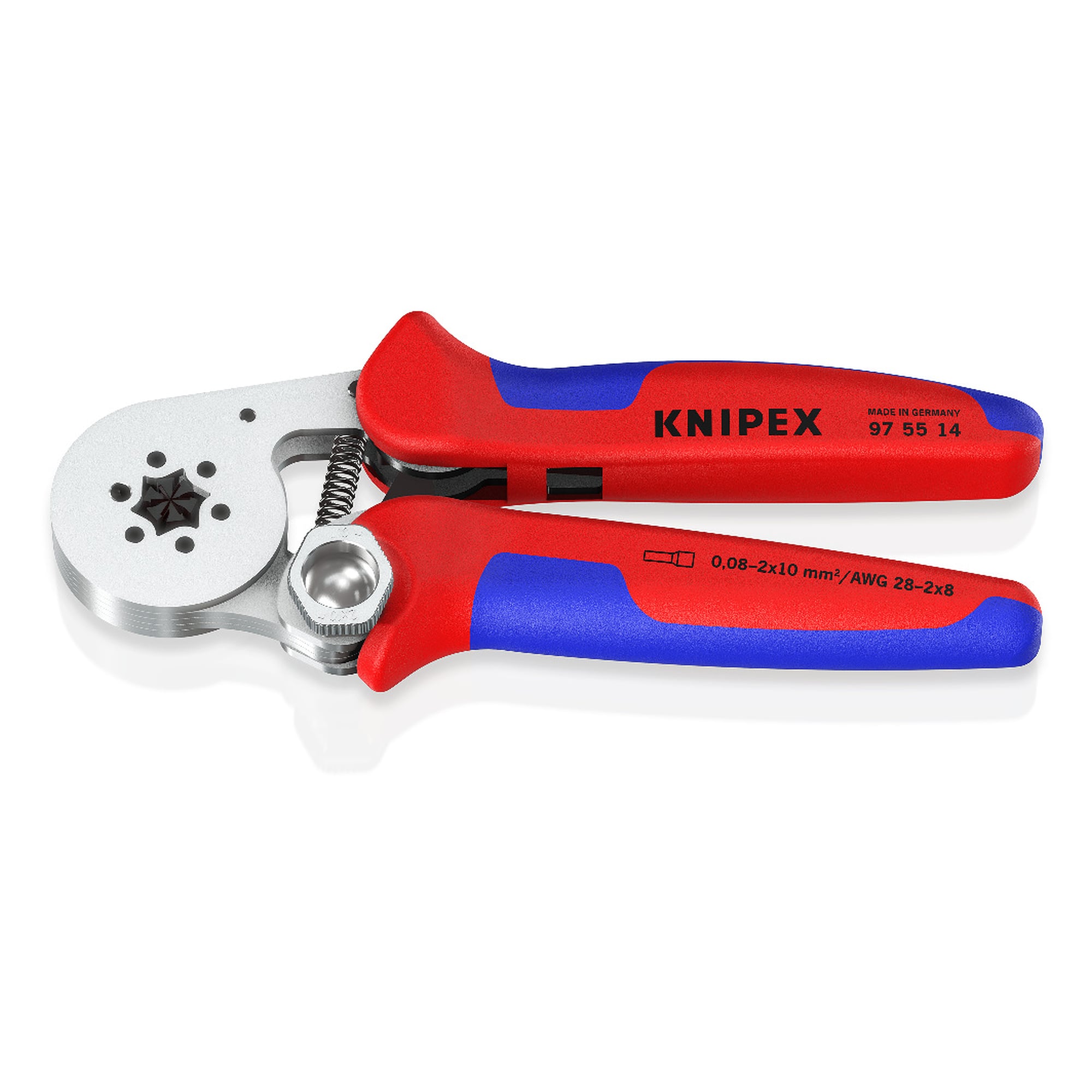 Pince à sertir auto-ajustable pour embouts de câble à accès latéral, sertissage hexagonal, 180 mm