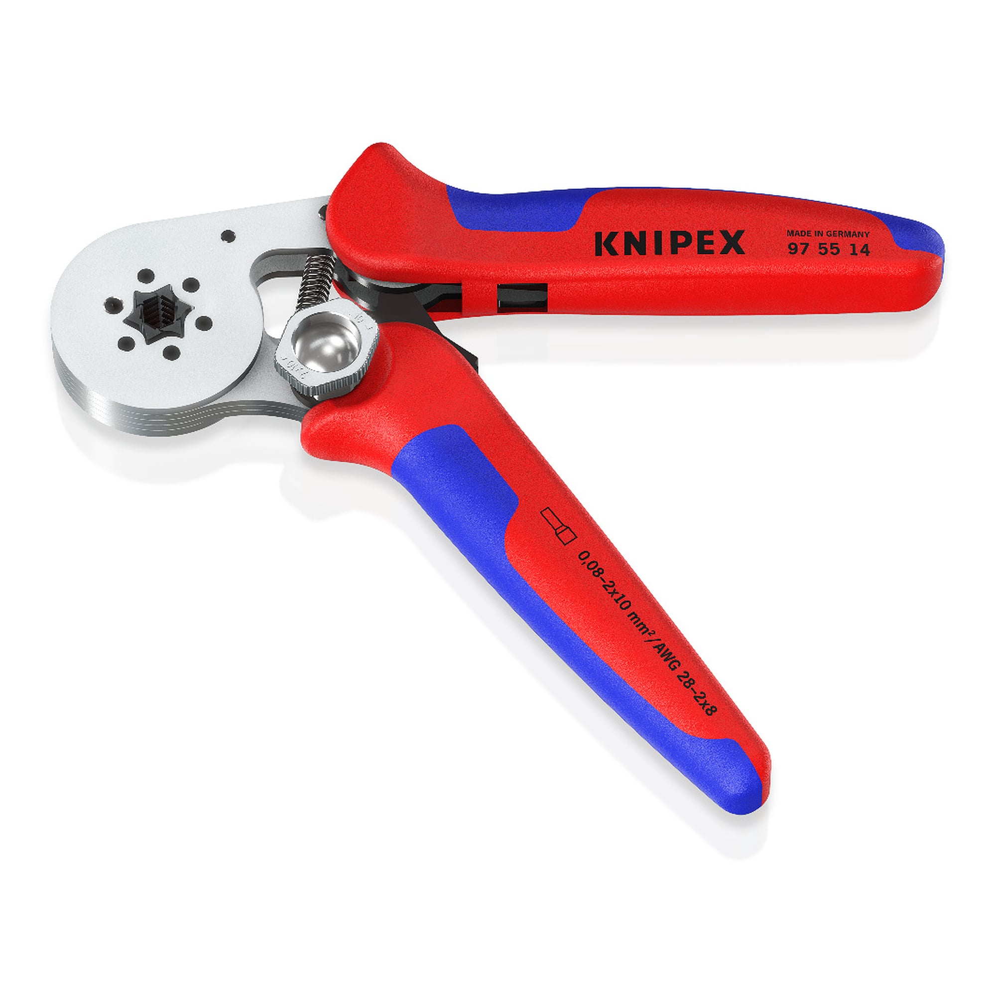 Pince à sertir auto-ajustable pour embouts de câble à accès latéral, sertissage hexagonal, 180 mm