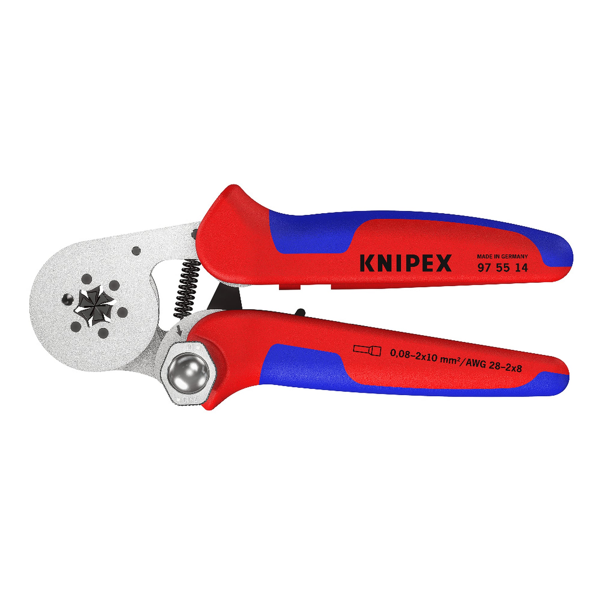 Pince à sertir auto-ajustable pour embouts de câble à accès latéral, sertissage hexagonal, 180 mm