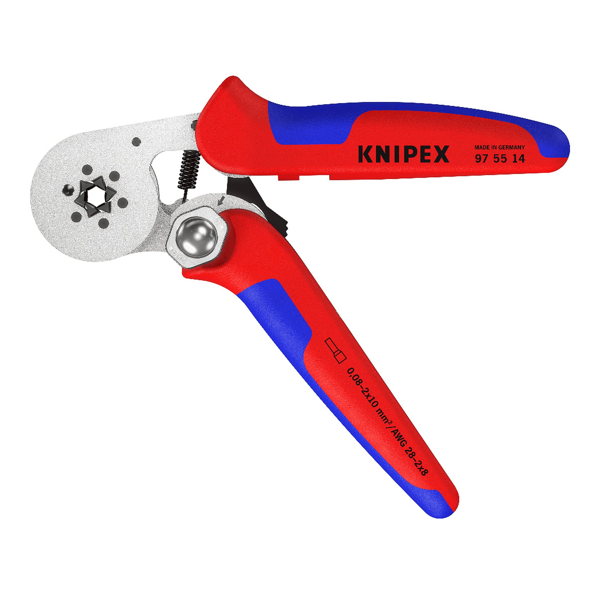 Pince à sertir auto-ajustable pour embouts de câble à accès latéral, sertissage hexagonal, 180 mm