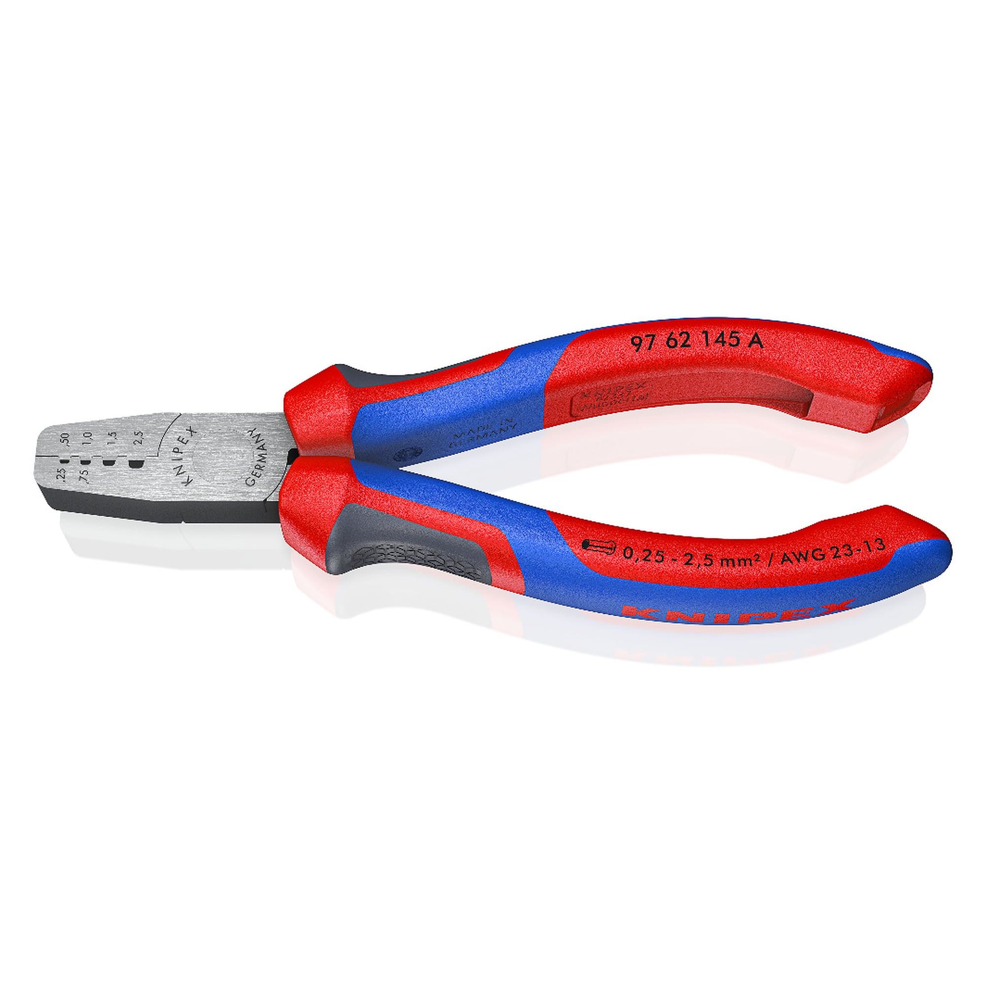 Crimping pliers for wire end ferrules 0.25 to 2.5 mm² with trapezoid crimp, 145 mm