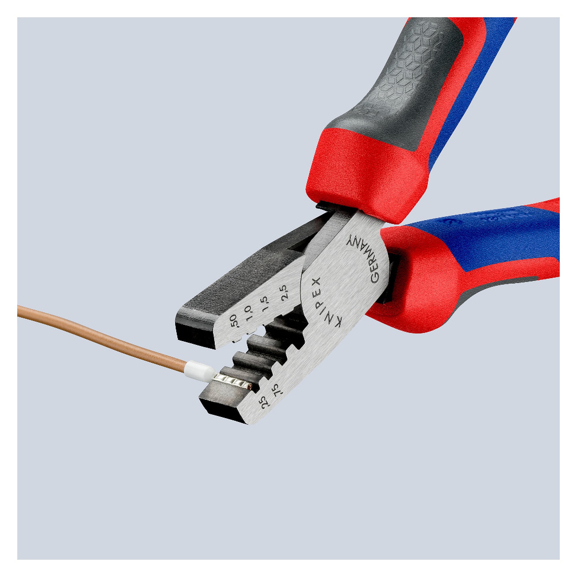 Crimping pliers for wire end ferrules 0.25 to 2.5 mm² with trapezoid crimp, 145 mm